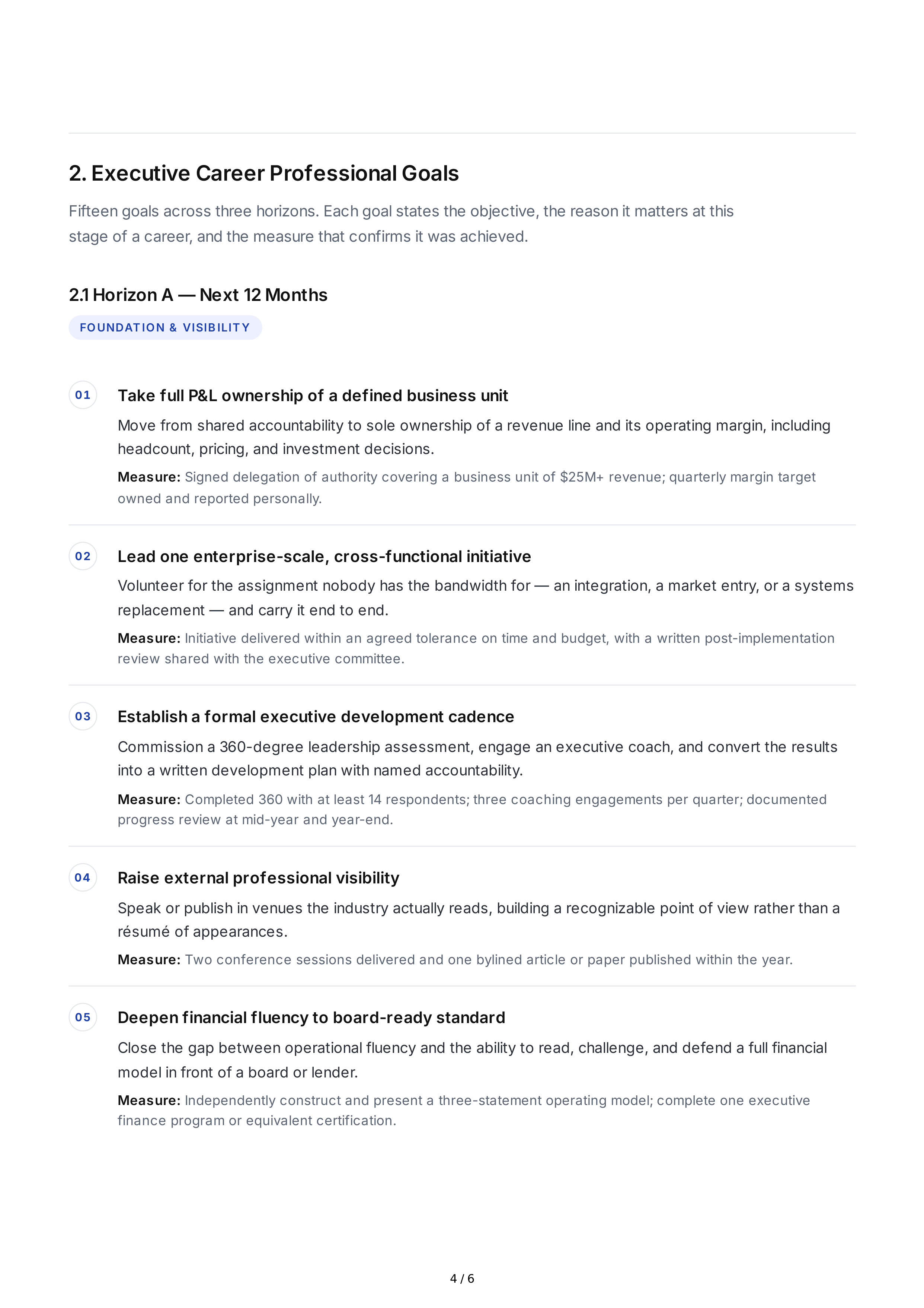 Executive Career Professional Goals — page 4