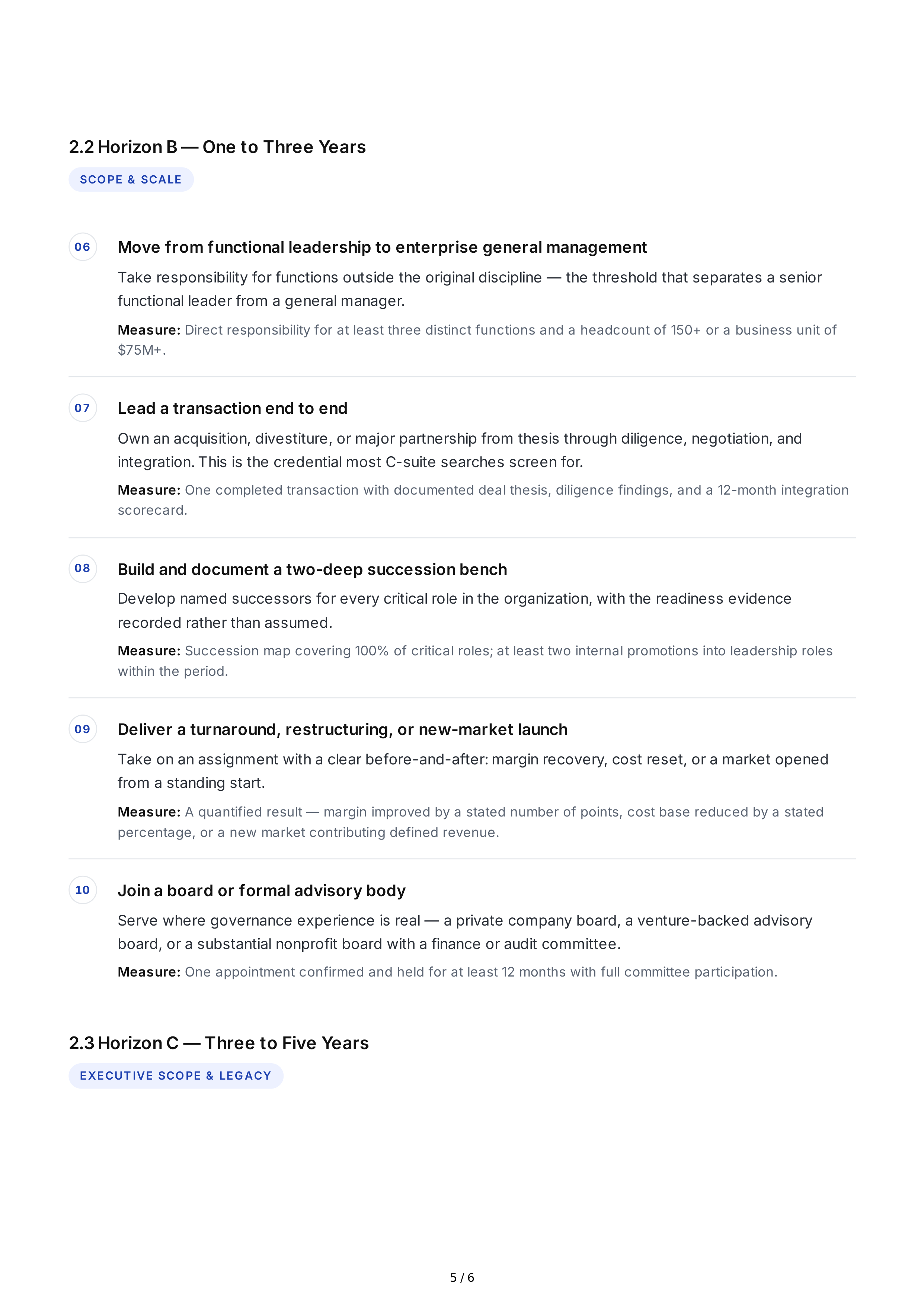 Executive Career Professional Goals — page 5