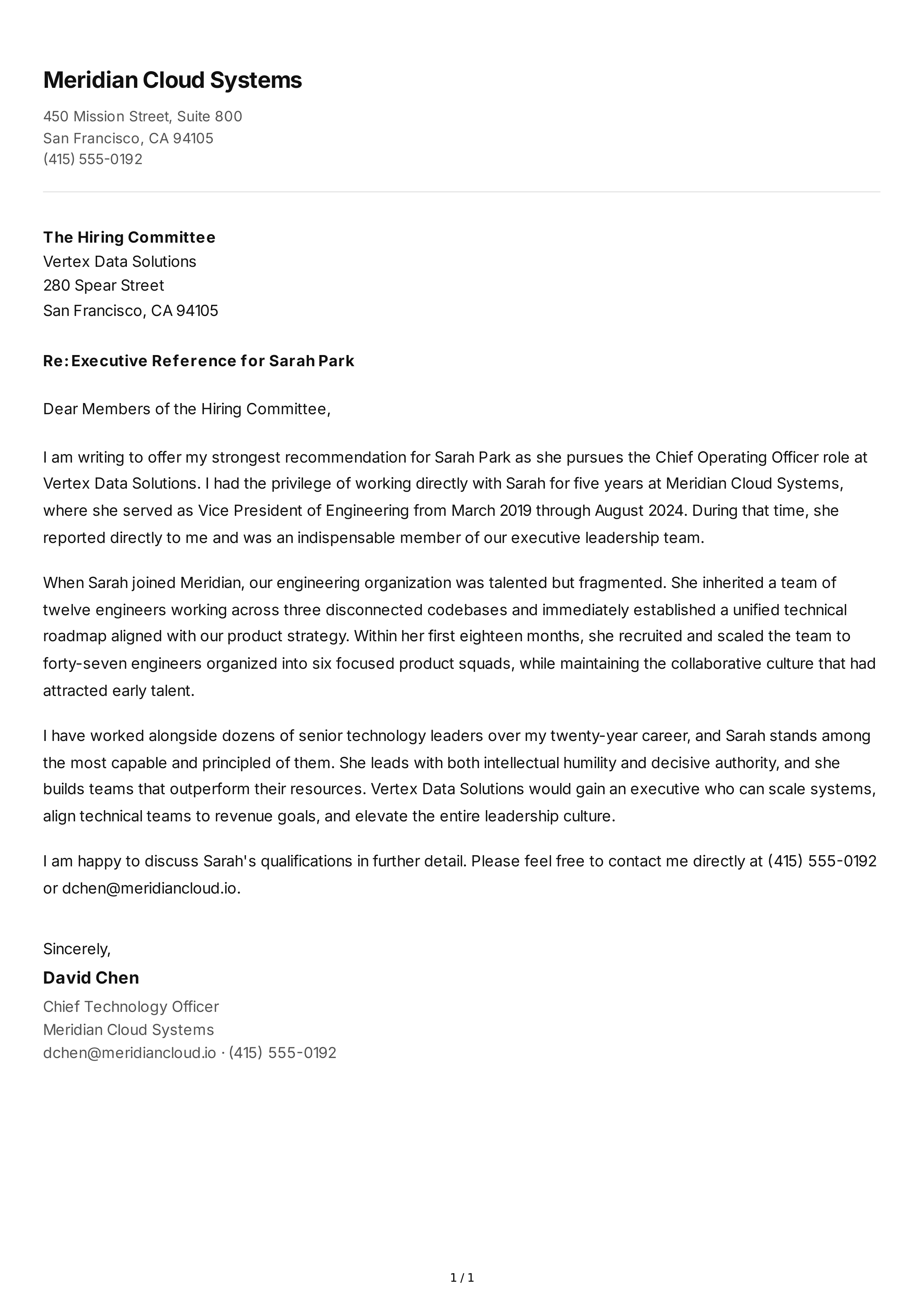 Executive Reference Letter — page 1