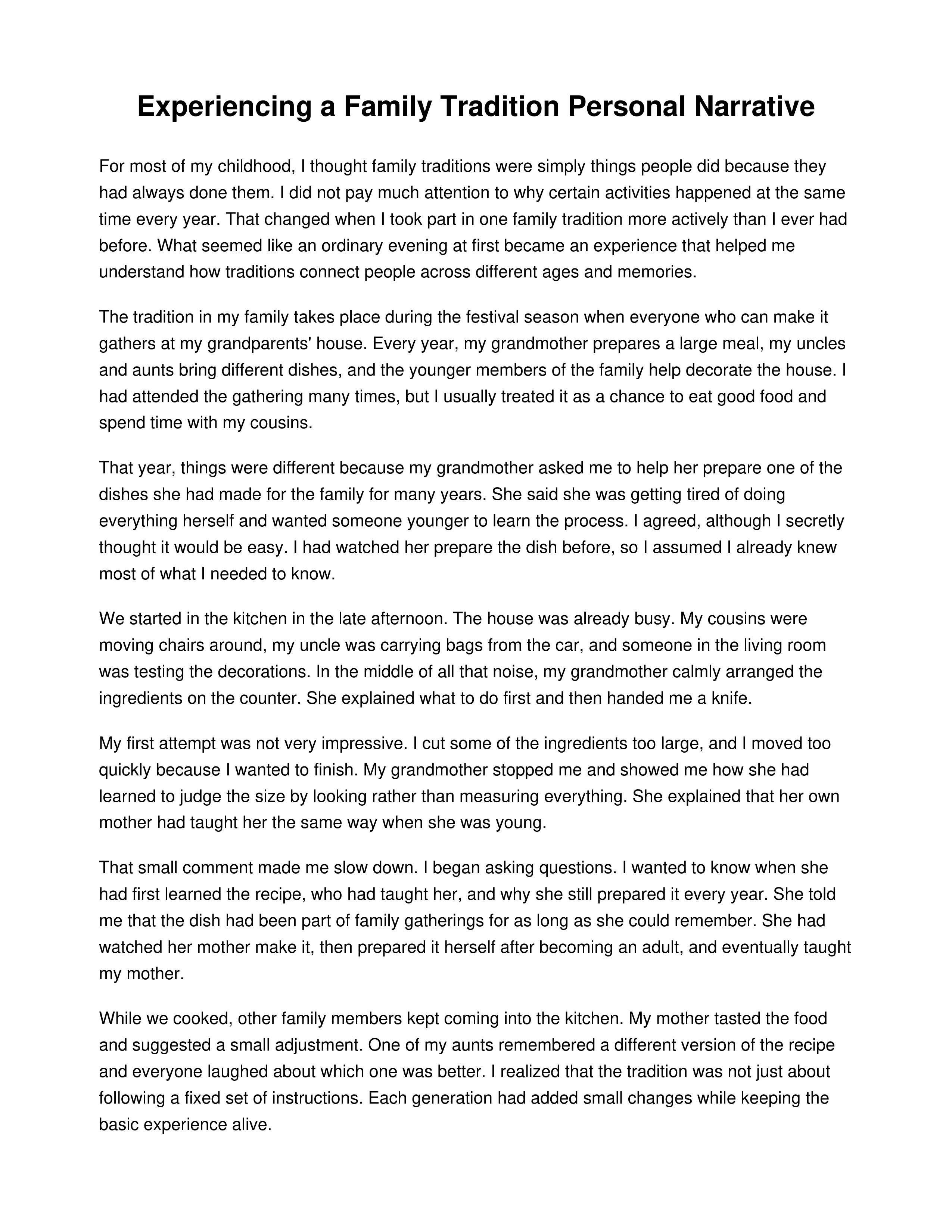 Experiencing a Family Tradition Personal Narrative — page 1