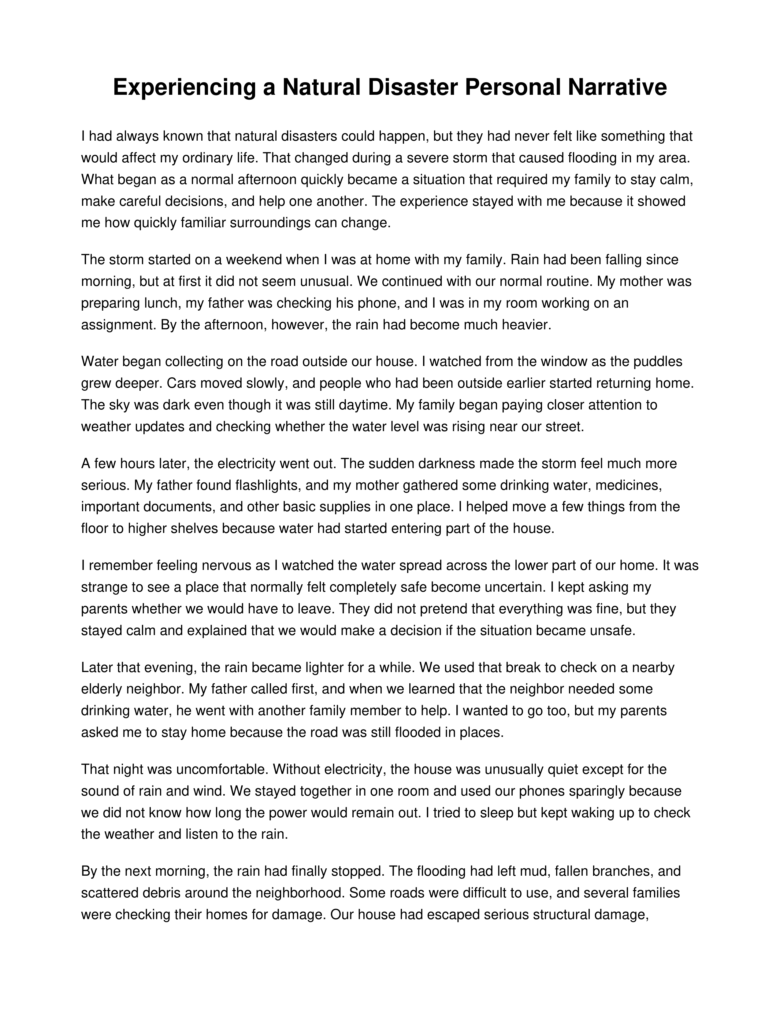 Experiencing a Natural Disaster Personal Narrative — page 1
