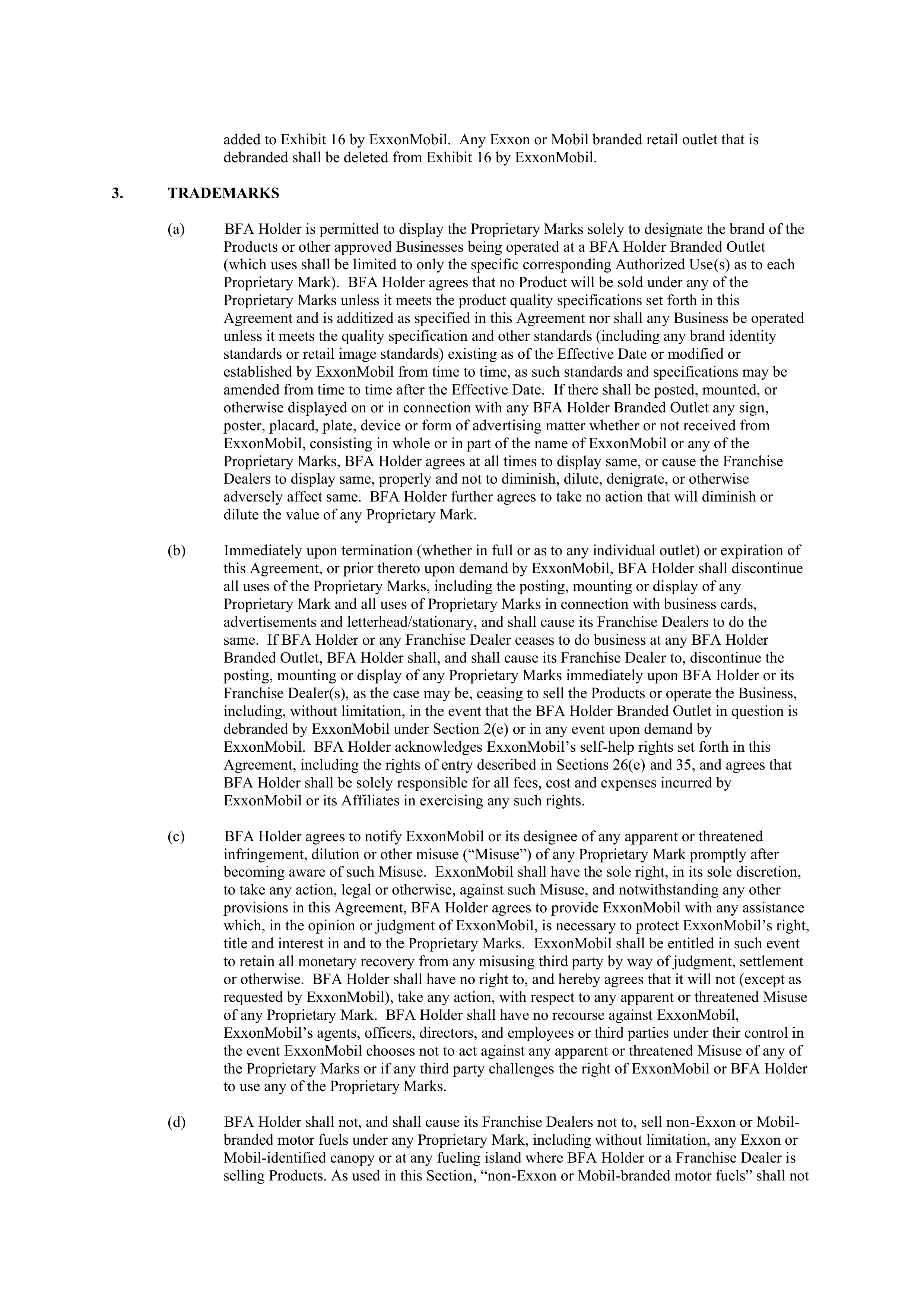 ExxonMobil Brand Fee Agreement — page 11