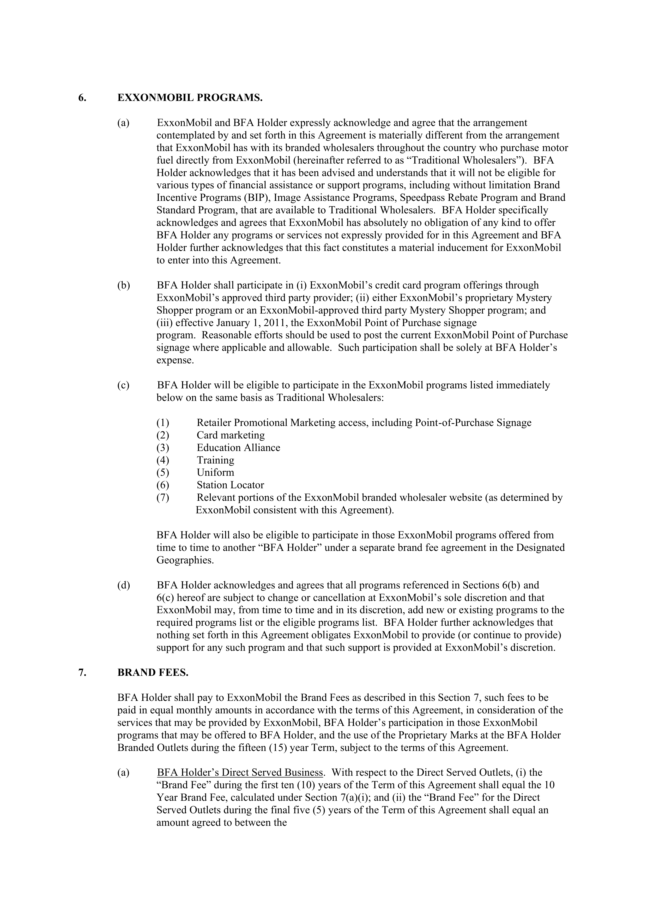ExxonMobil Brand Fee Agreement — page 19