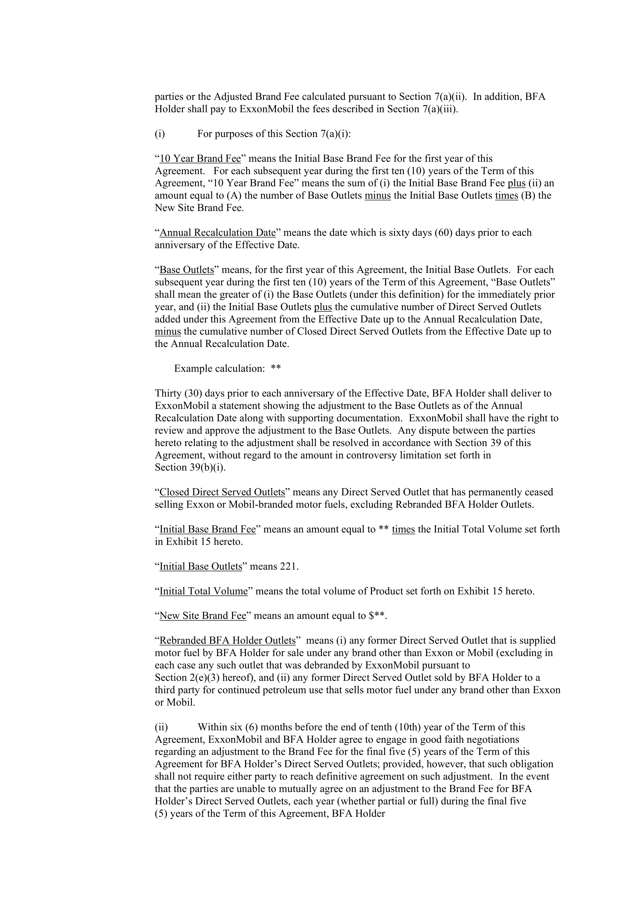 ExxonMobil Brand Fee Agreement — page 21