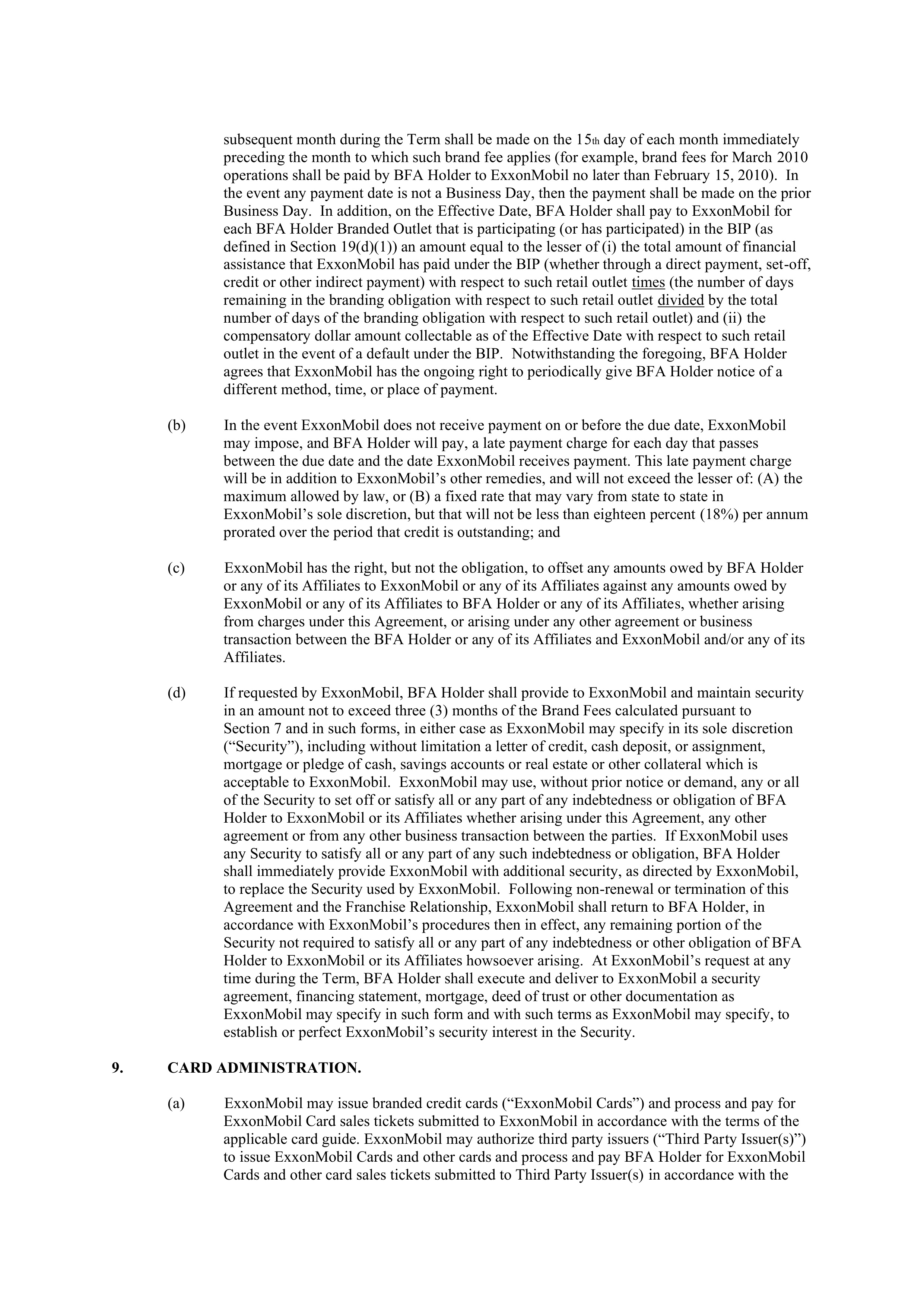 ExxonMobil Brand Fee Agreement — page 29