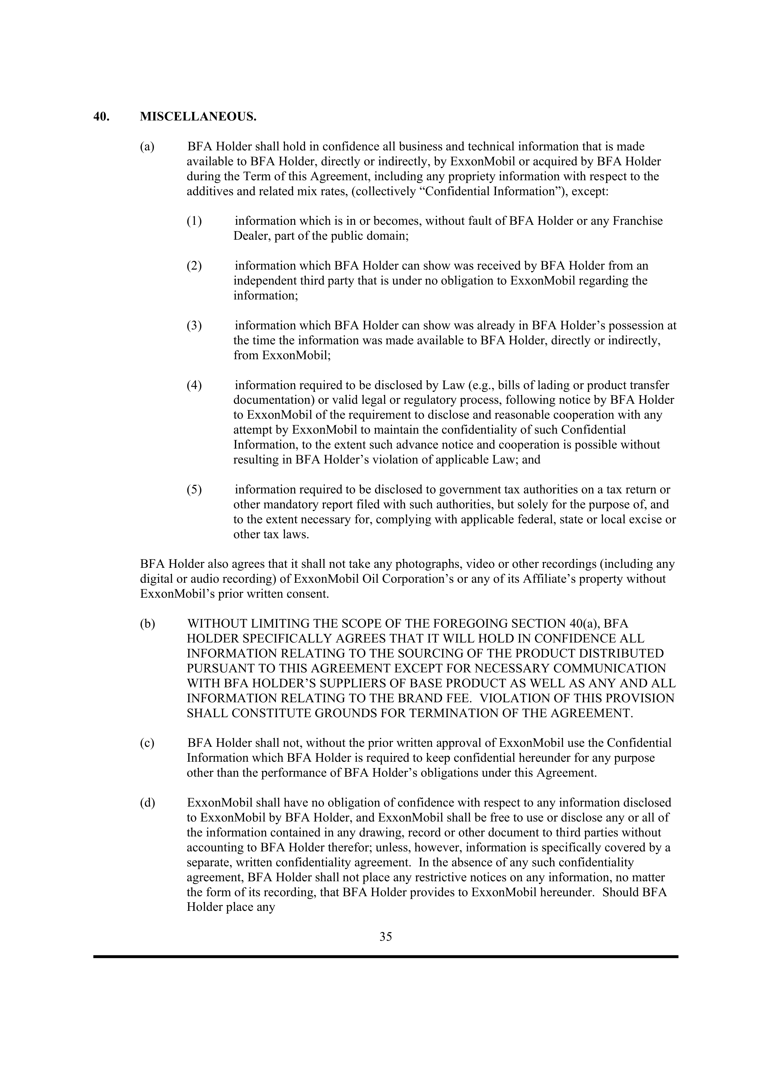 ExxonMobil Brand Fee Agreement — page 60