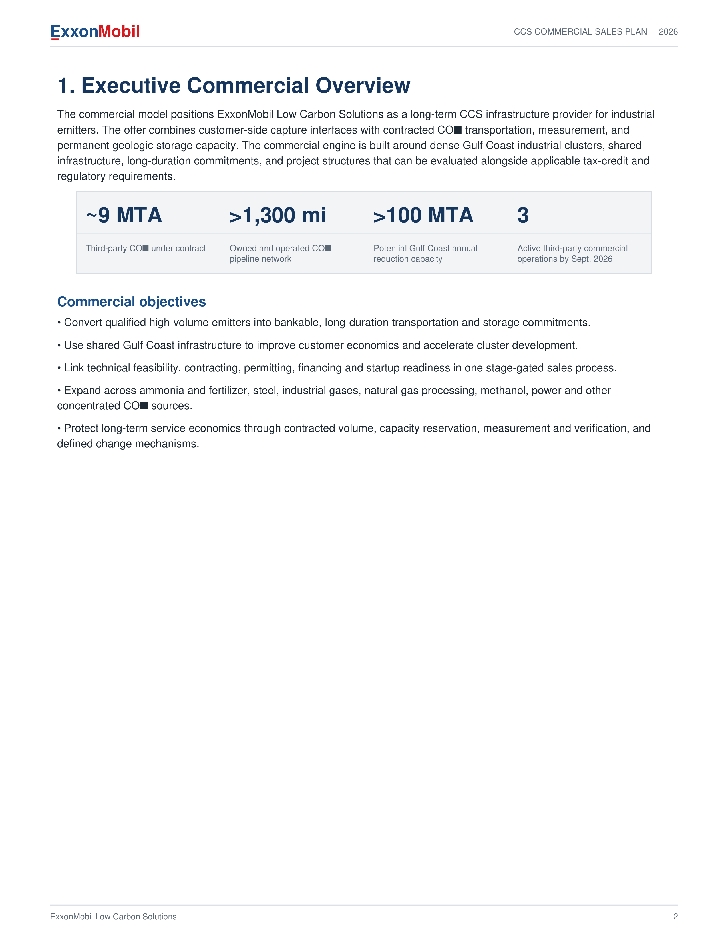 ExxonMobil Carbon Capture & Storage Commercial Sales Plan — page 2