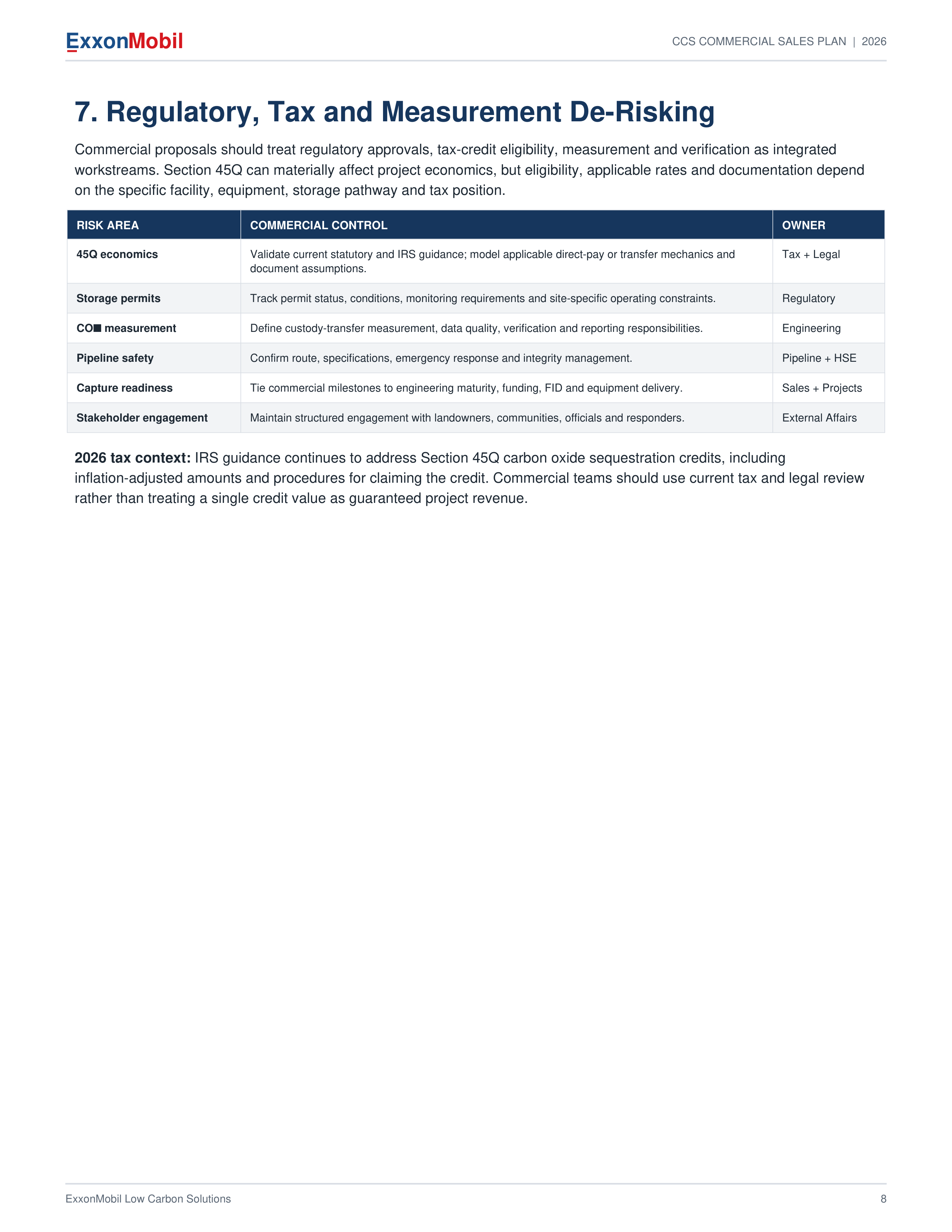 ExxonMobil Carbon Capture & Storage Commercial Sales Plan — page 8