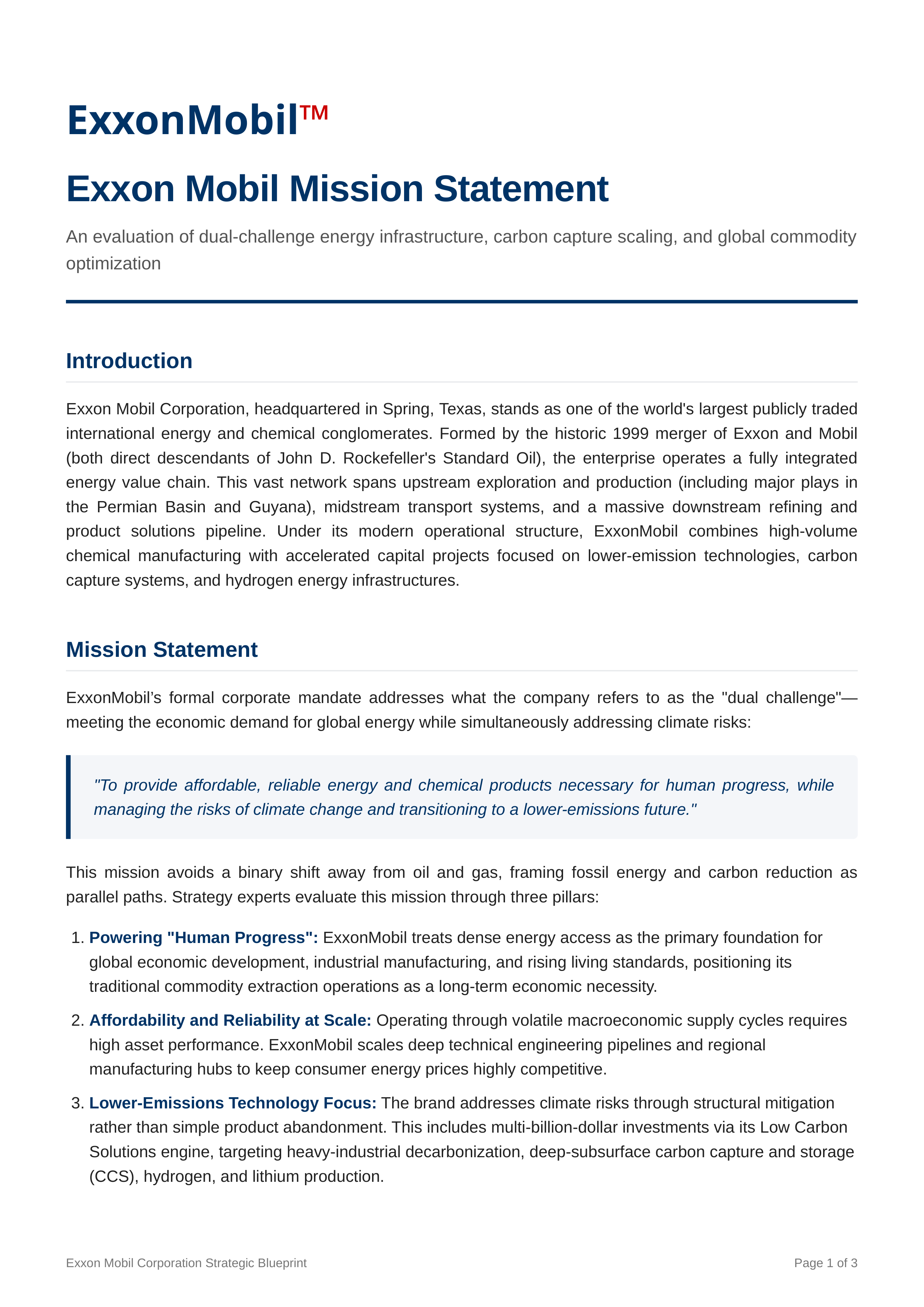 Exxon Mobil Mission Statement — page 1