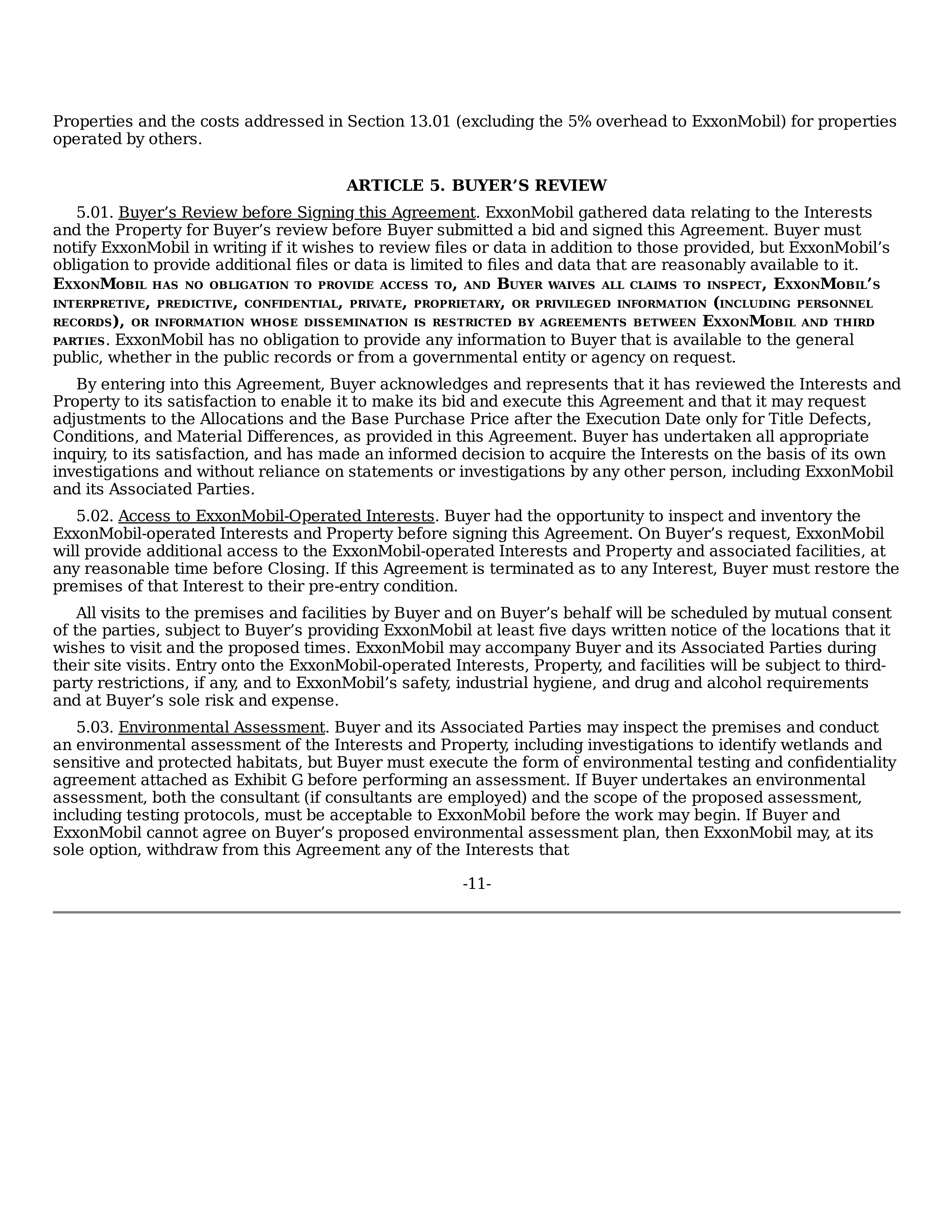 ExxonMobil Purchase and Sale Agreement — page 11