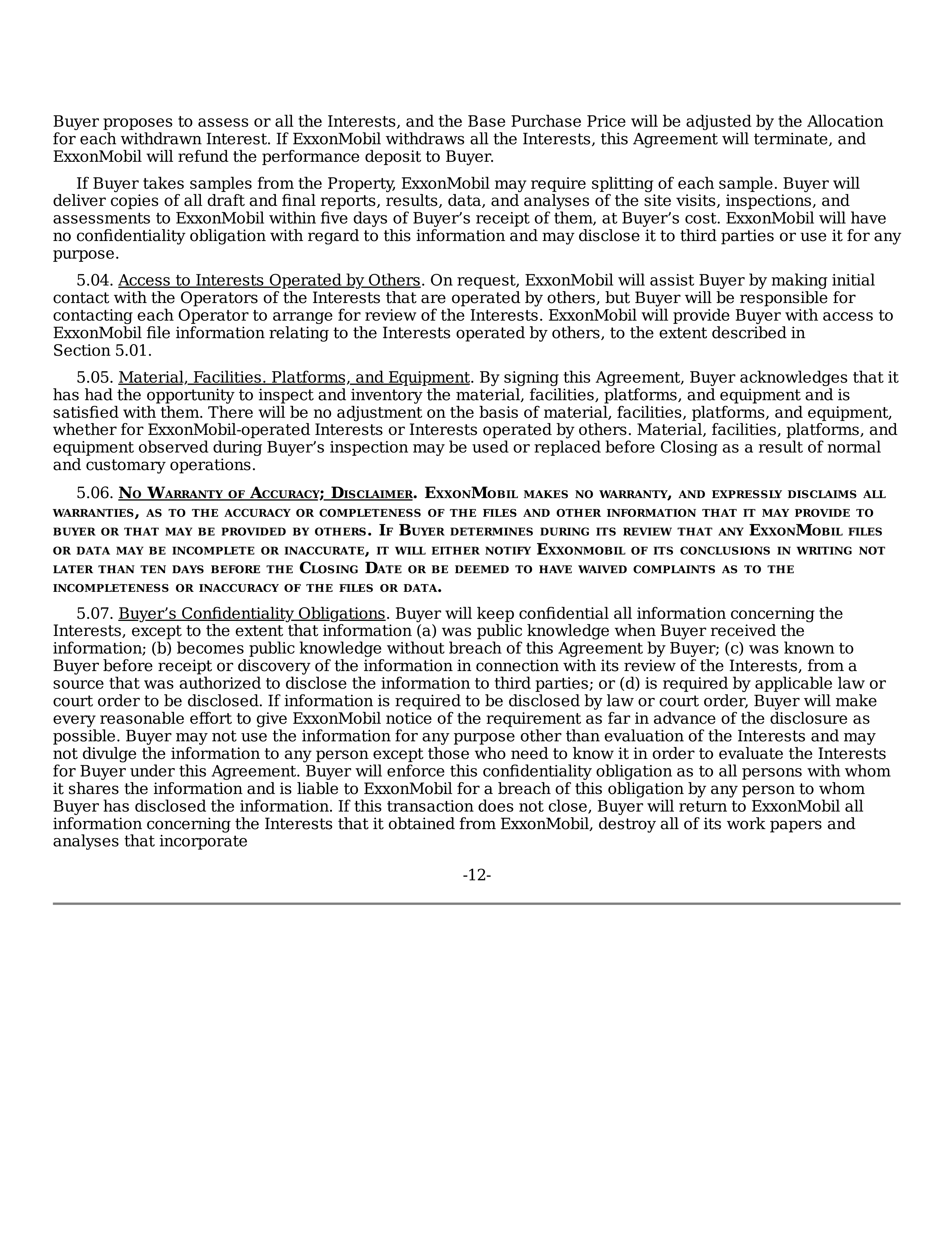 ExxonMobil Purchase and Sale Agreement — page 12
