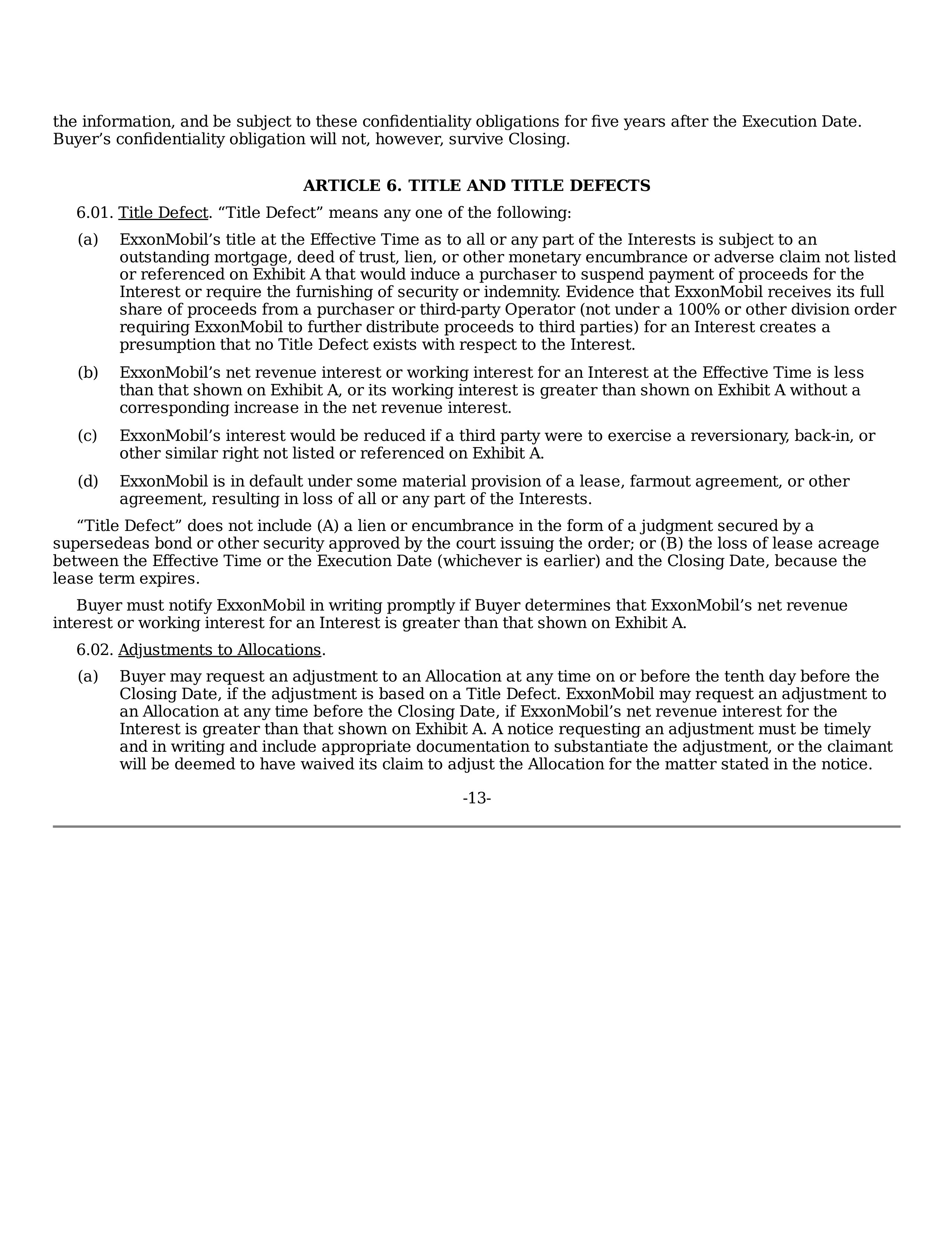 ExxonMobil Purchase and Sale Agreement — page 13