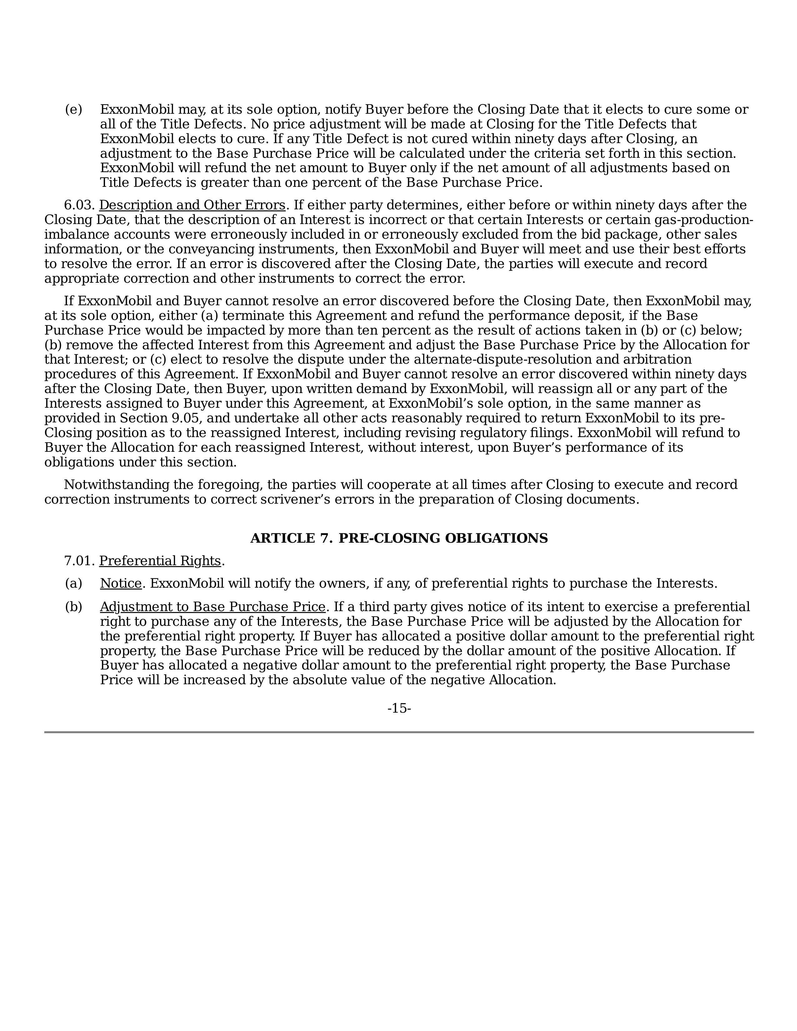 ExxonMobil Purchase and Sale Agreement — page 15