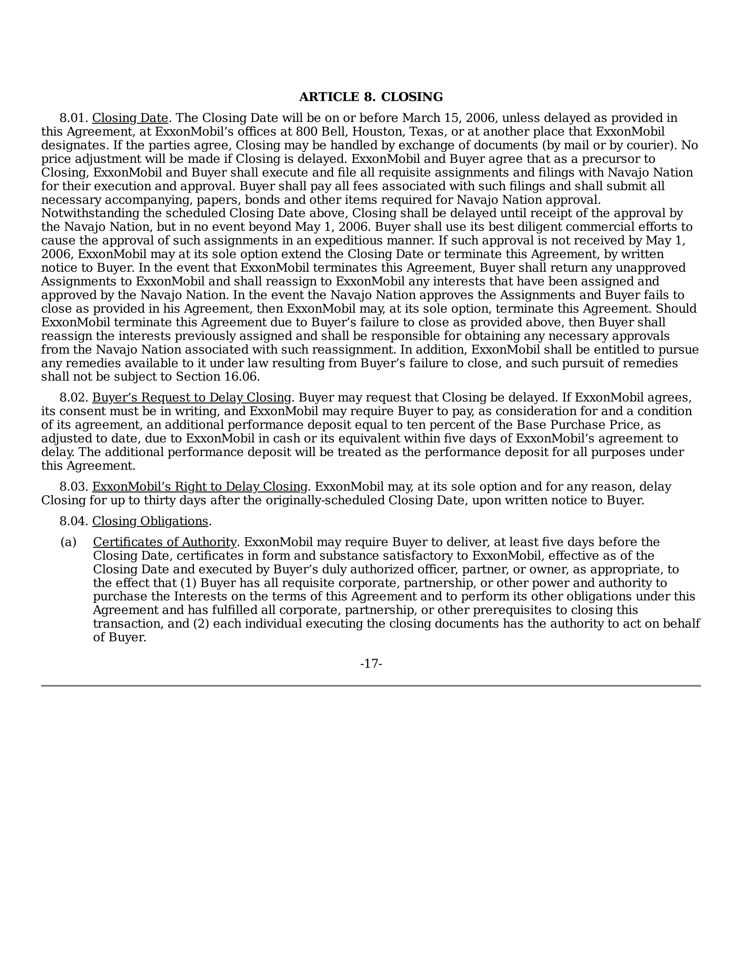 ExxonMobil Purchase and Sale Agreement — page 17