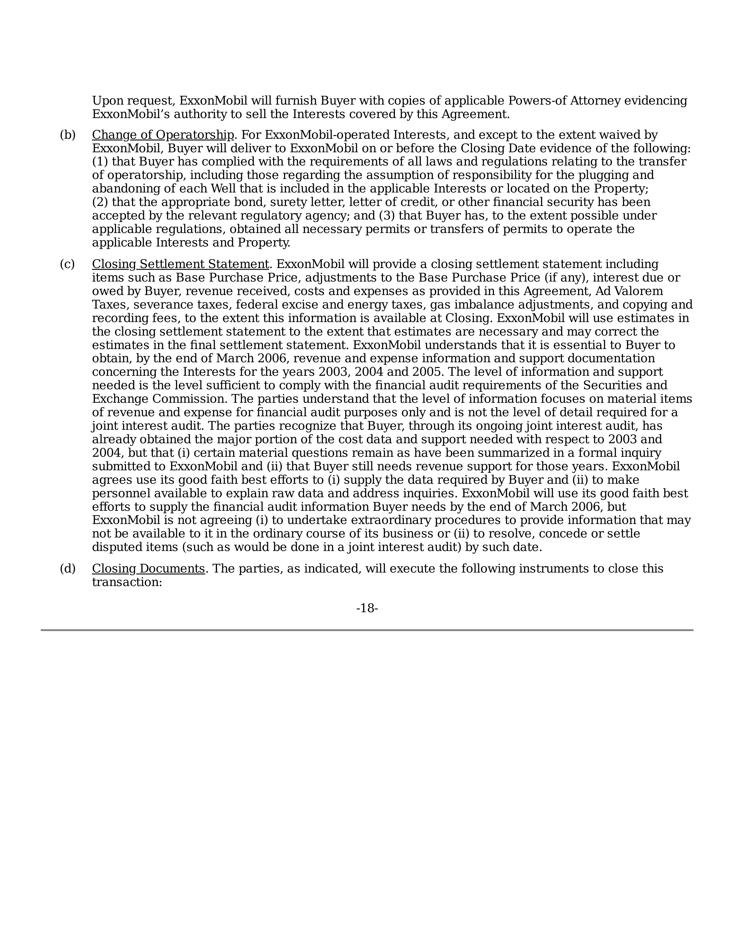 ExxonMobil Purchase and Sale Agreement — page 18