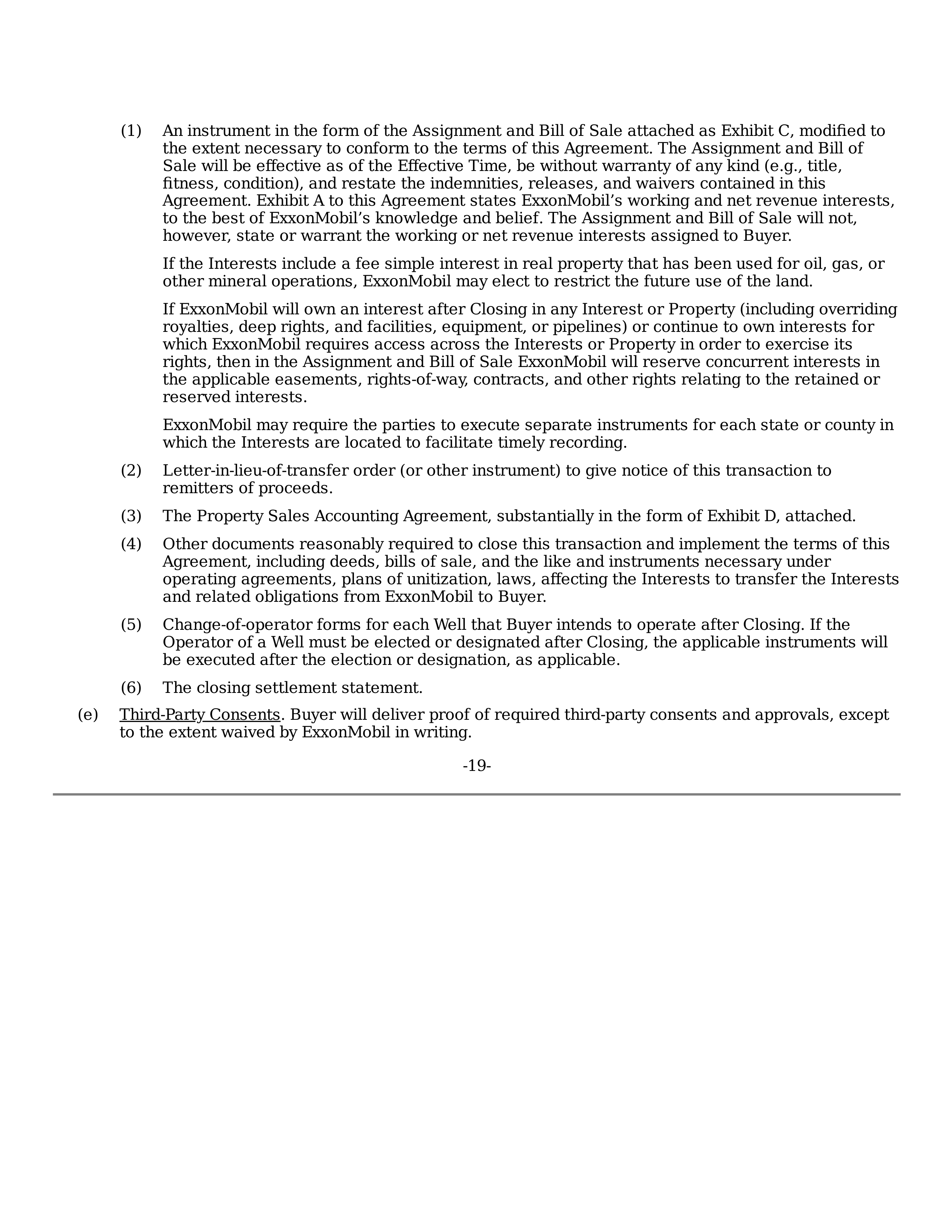 ExxonMobil Purchase and Sale Agreement — page 19