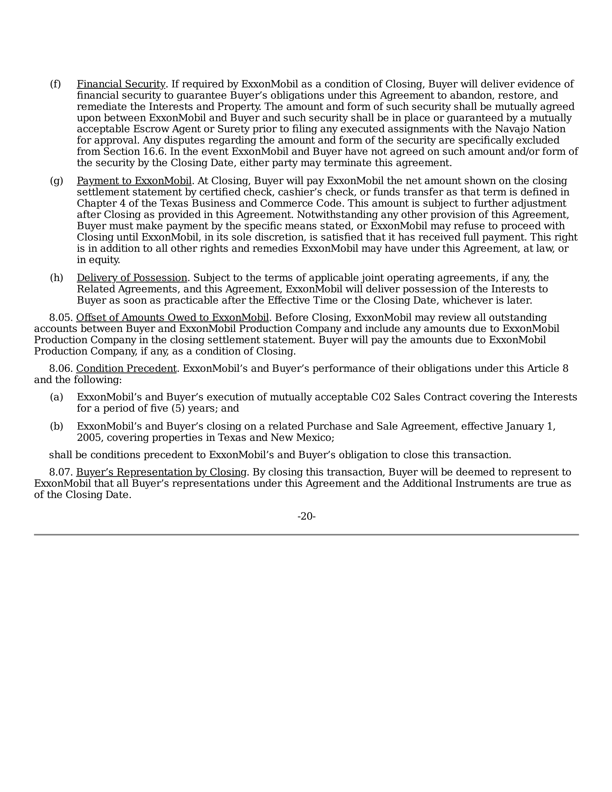 ExxonMobil Purchase and Sale Agreement — page 20