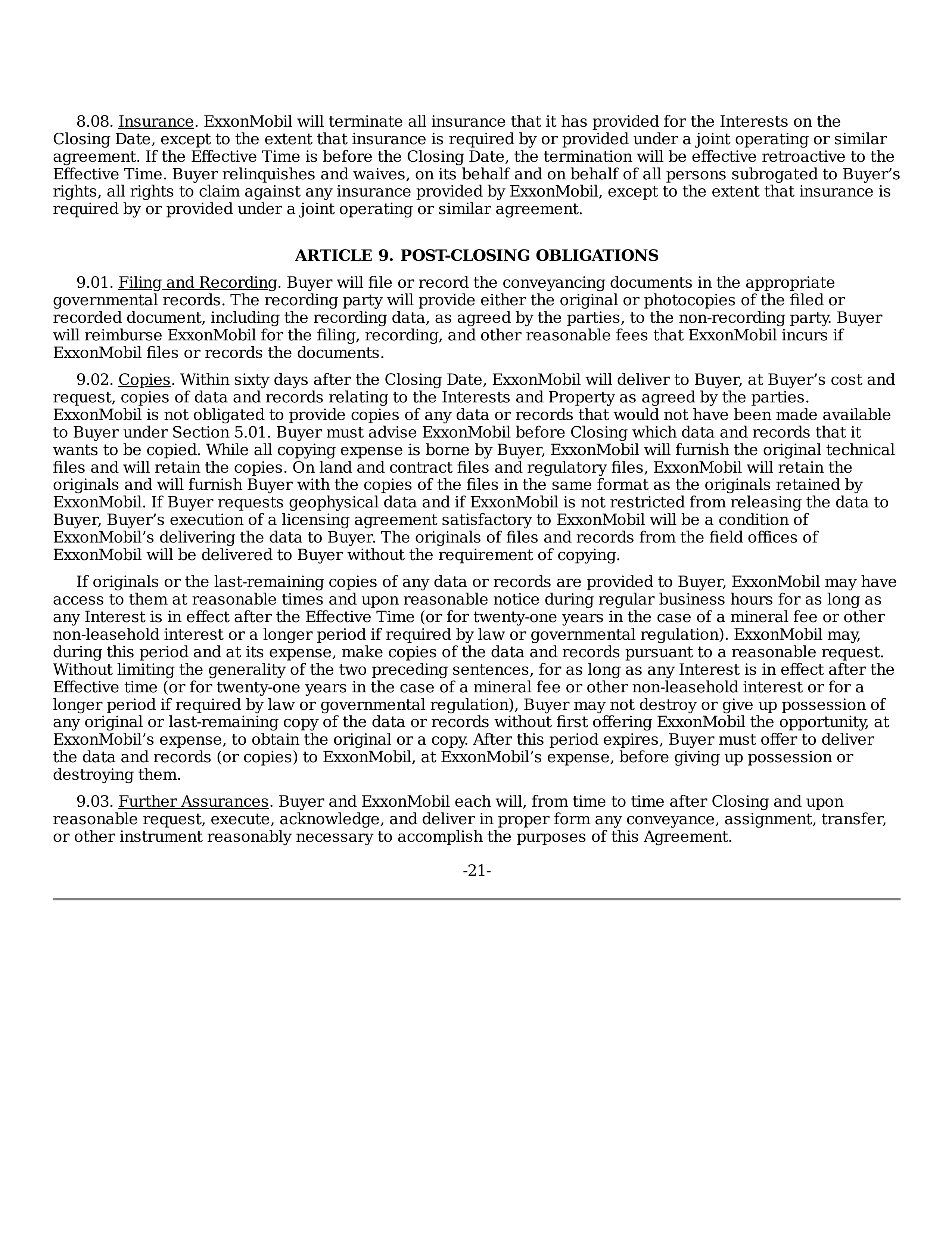 ExxonMobil Purchase and Sale Agreement — page 21