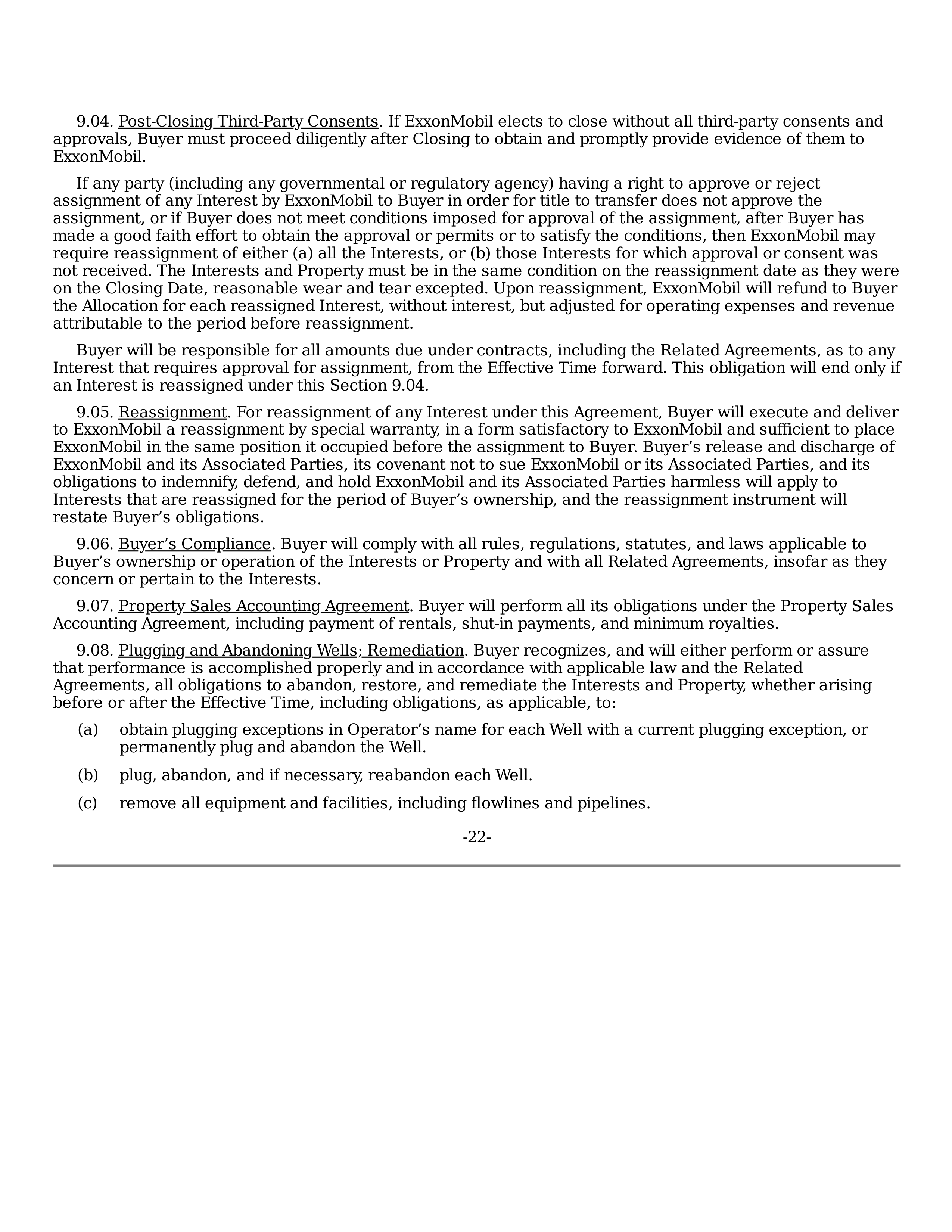 ExxonMobil Purchase and Sale Agreement — page 22