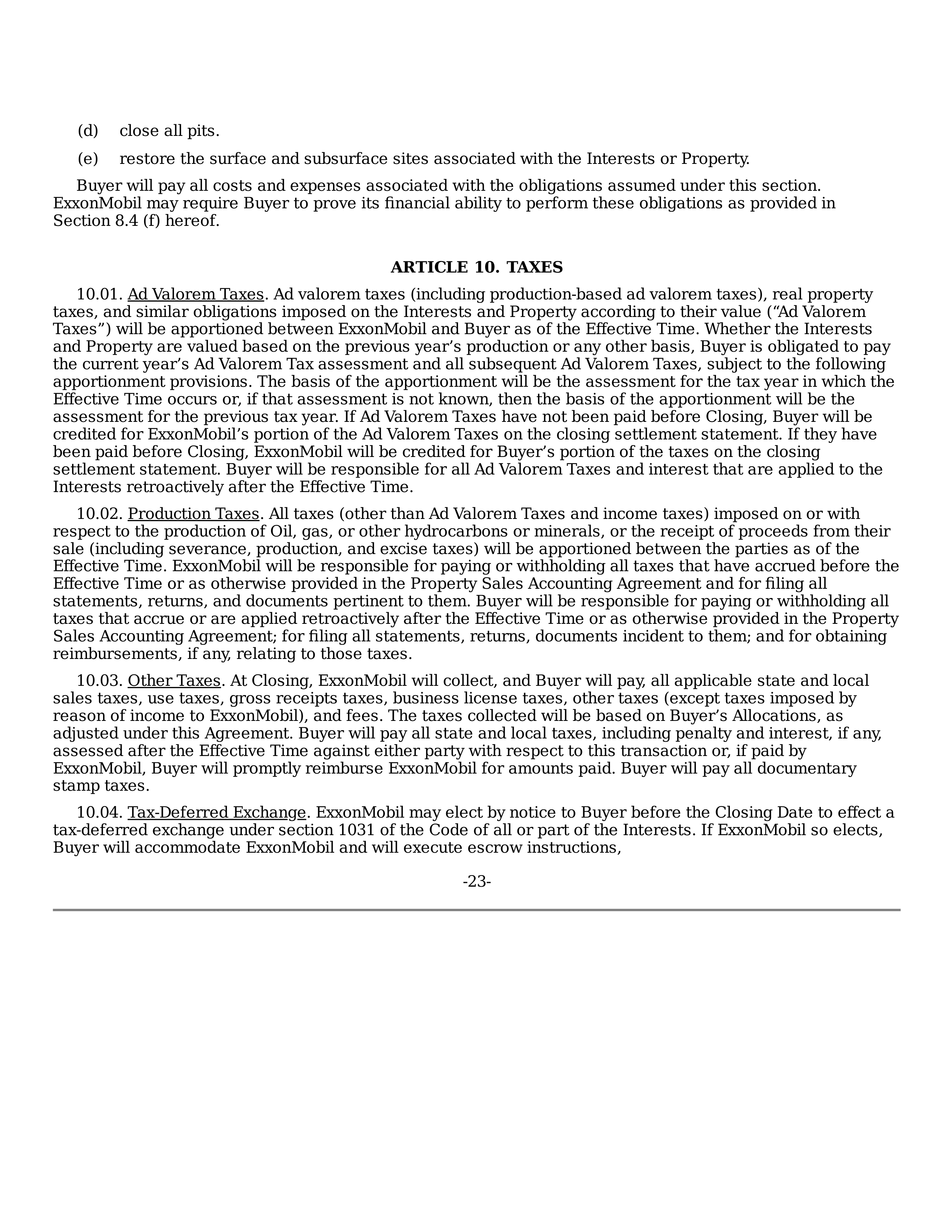ExxonMobil Purchase and Sale Agreement — page 23