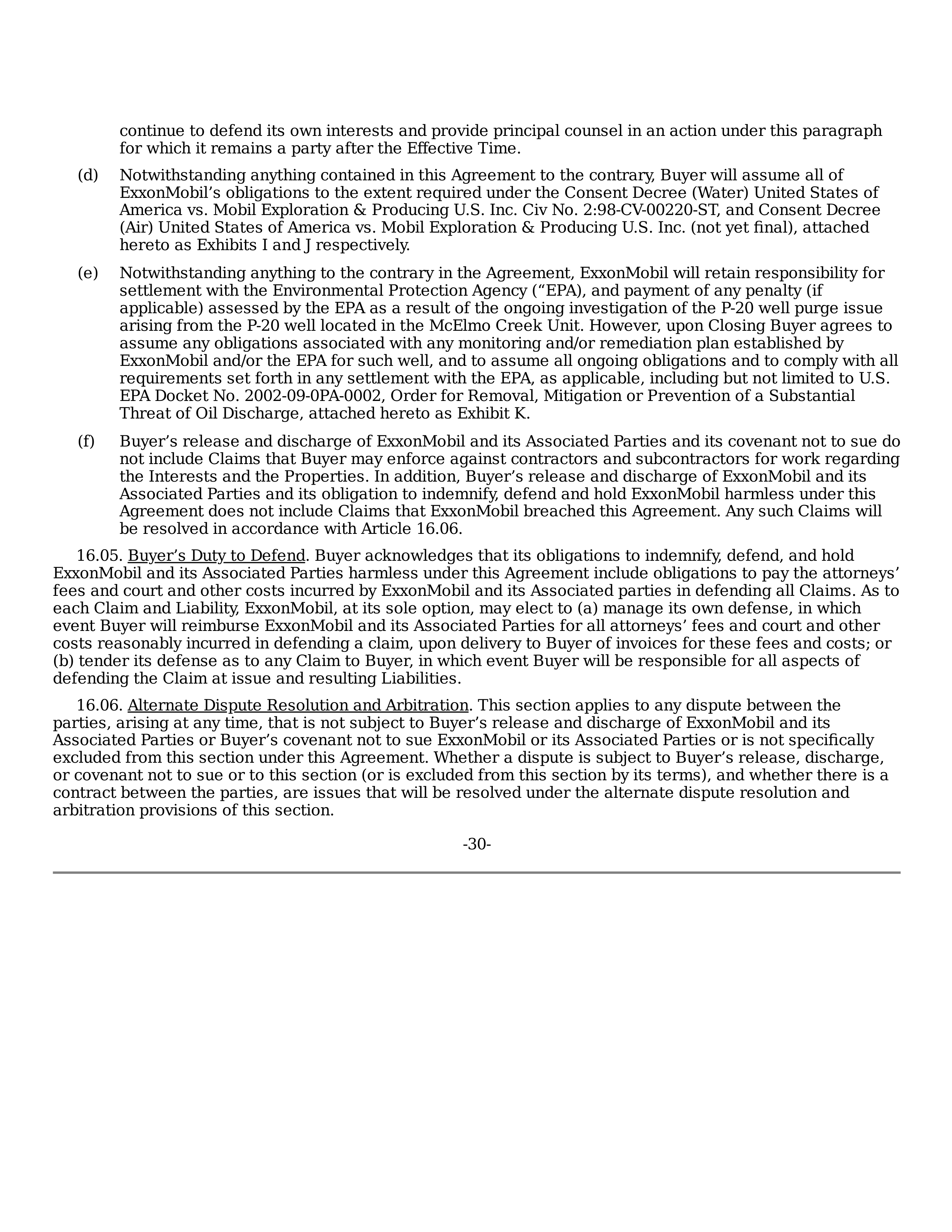 ExxonMobil Purchase and Sale Agreement — page 30