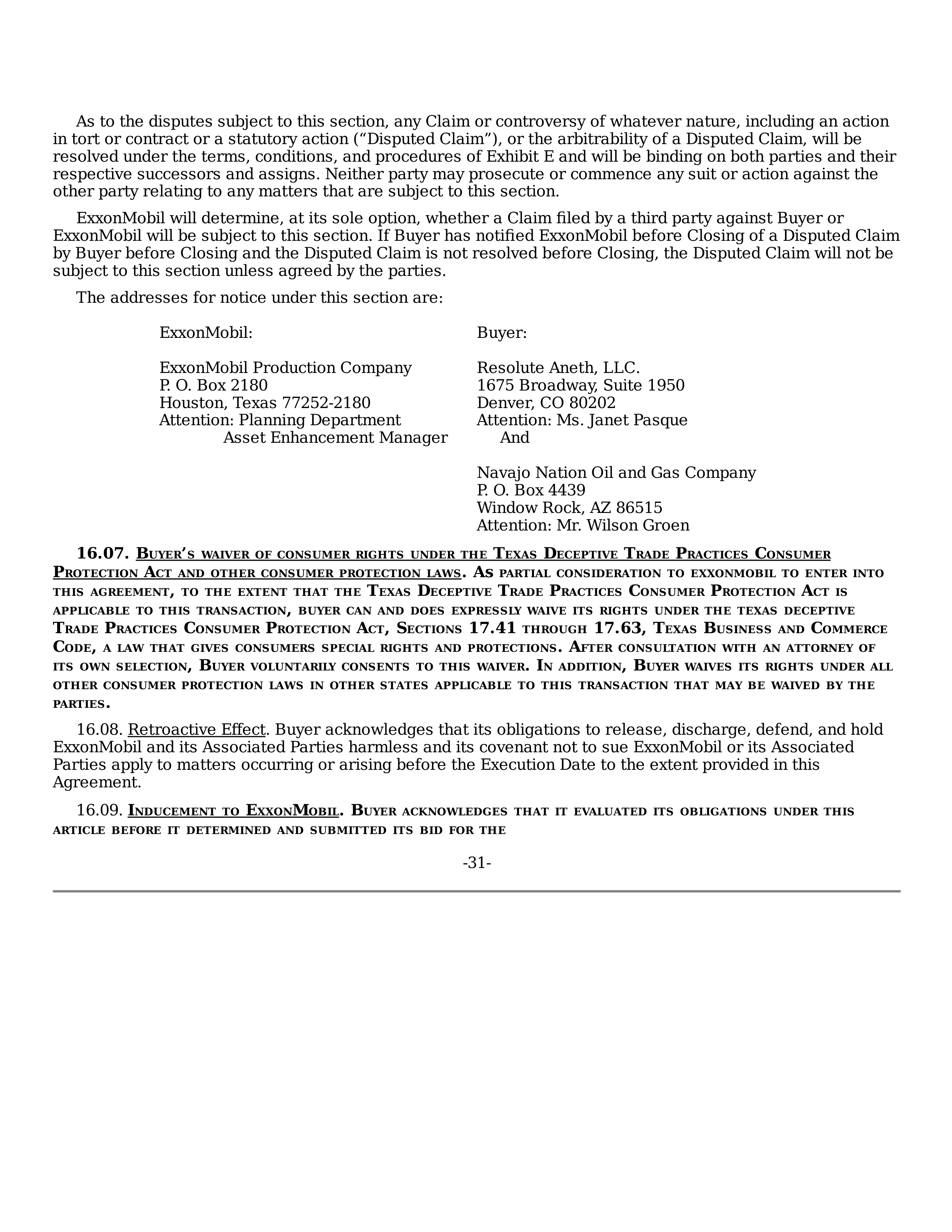 ExxonMobil Purchase and Sale Agreement — page 31