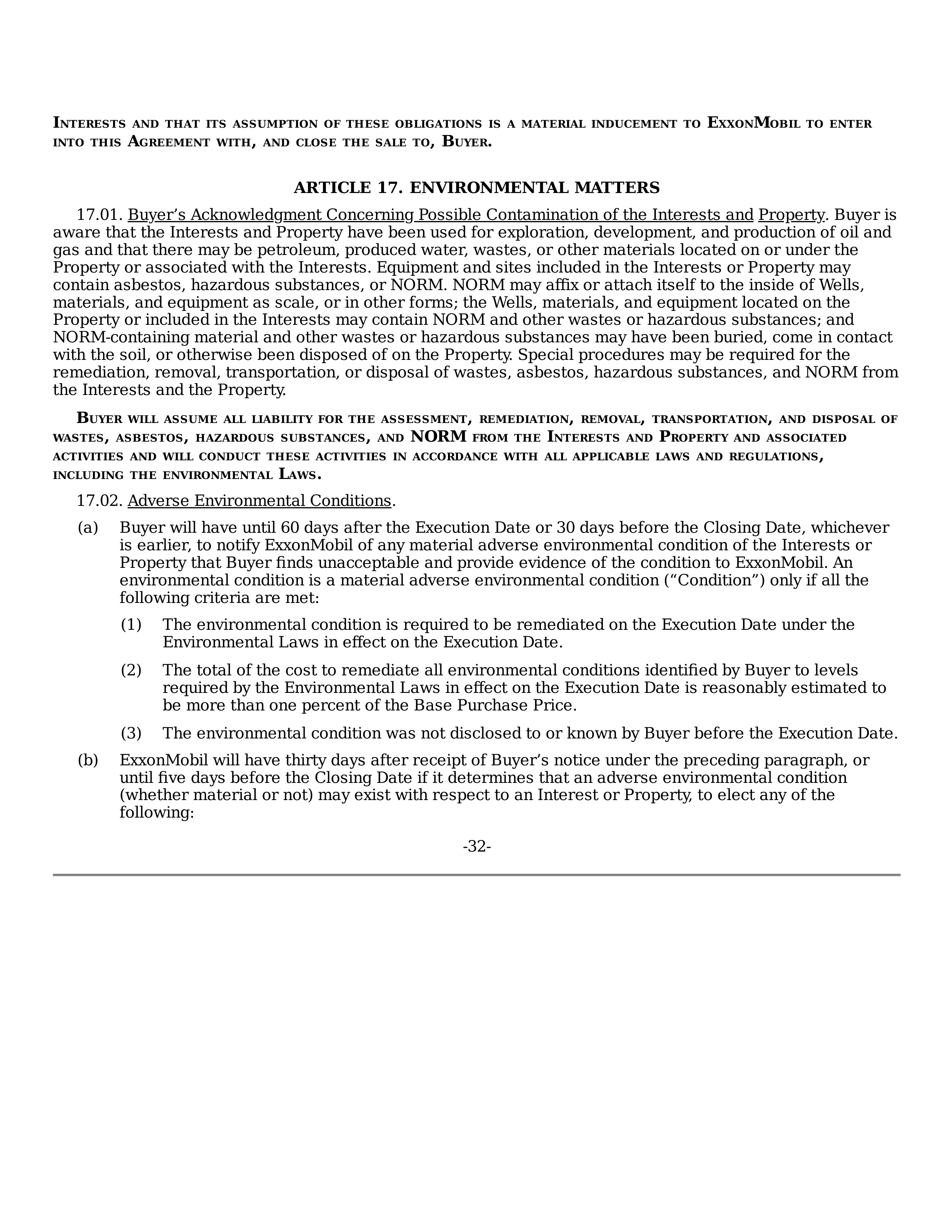 ExxonMobil Purchase and Sale Agreement — page 32