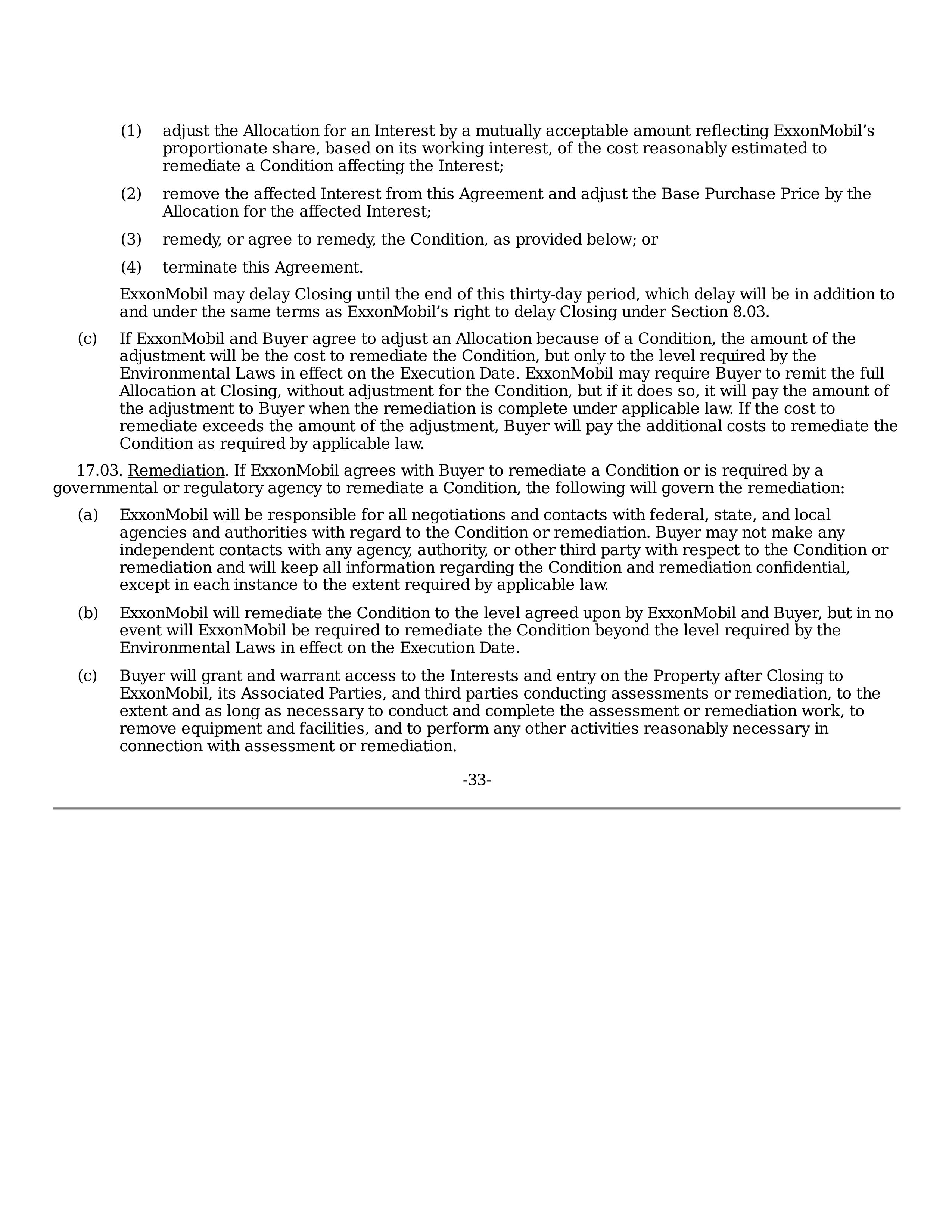 ExxonMobil Purchase and Sale Agreement — page 33