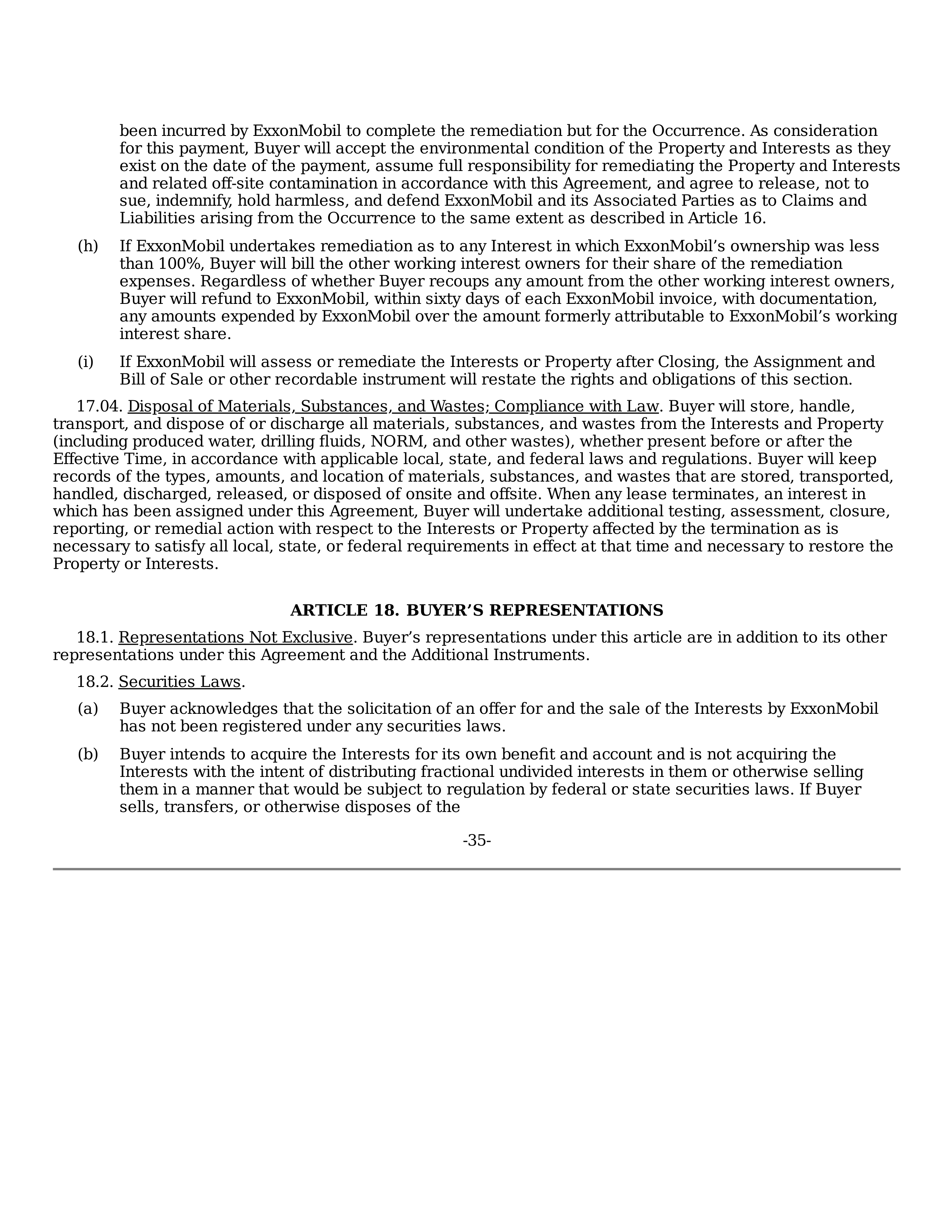 ExxonMobil Purchase and Sale Agreement — page 35