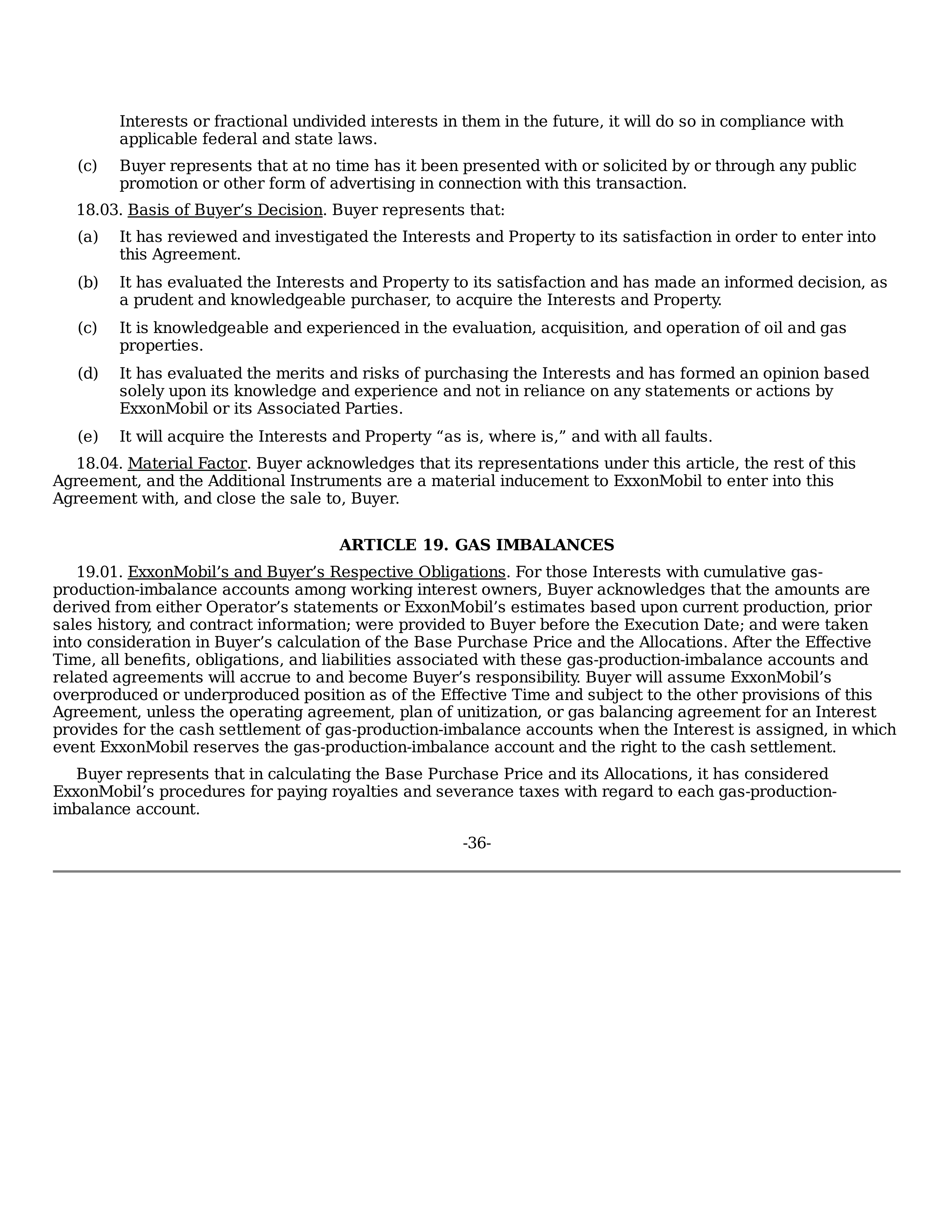 ExxonMobil Purchase and Sale Agreement — page 36