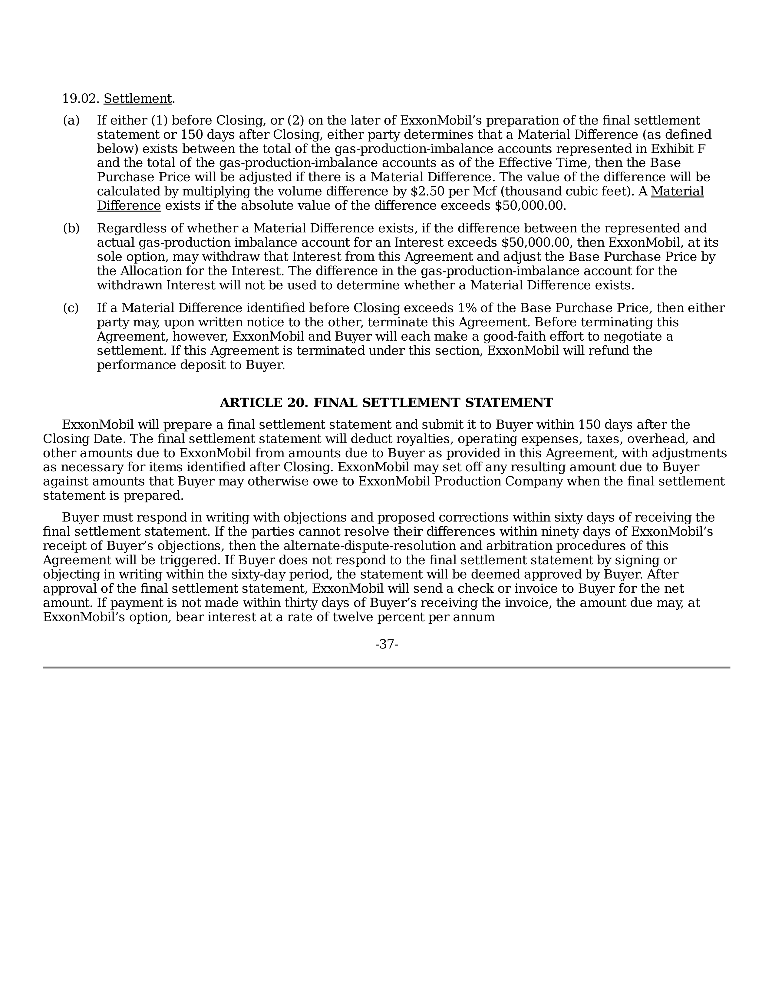ExxonMobil Purchase and Sale Agreement — page 37