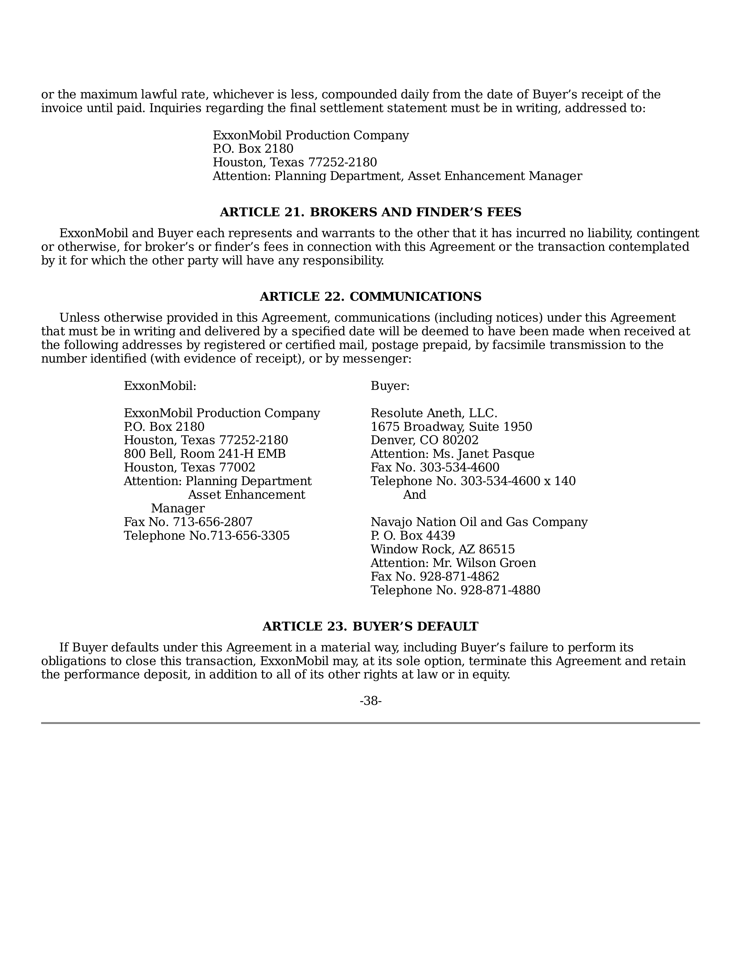 ExxonMobil Purchase and Sale Agreement — page 38