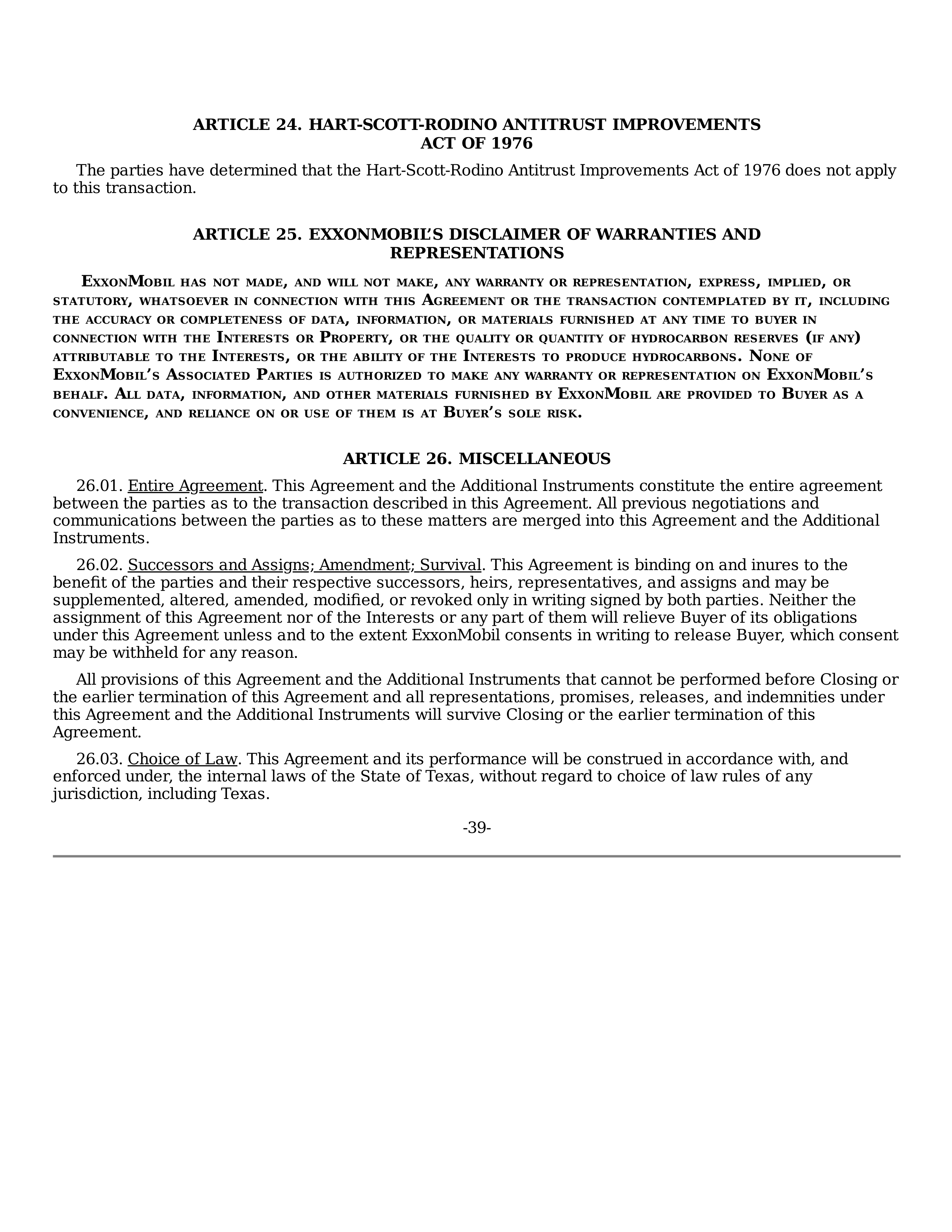 ExxonMobil Purchase and Sale Agreement — page 39