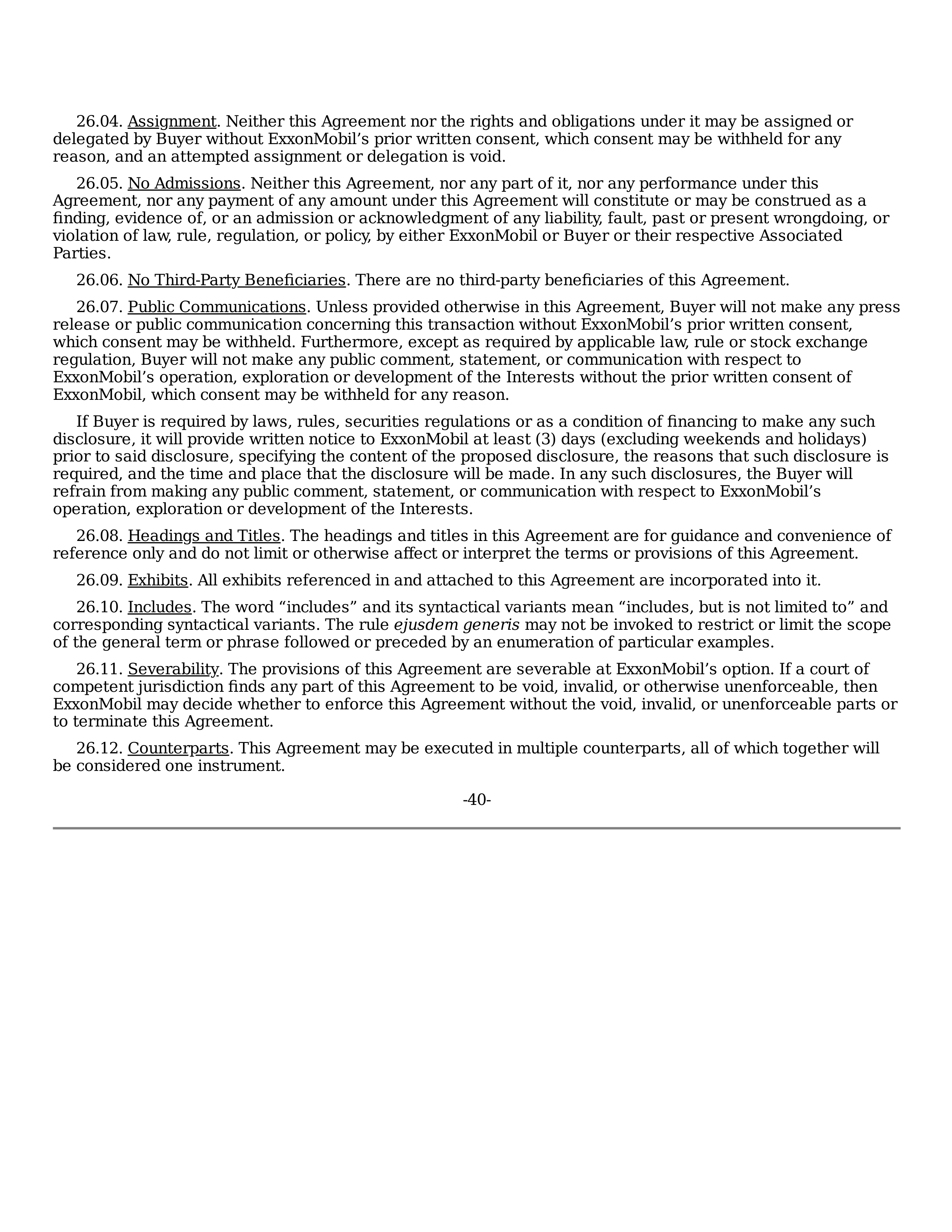 ExxonMobil Purchase and Sale Agreement — page 40