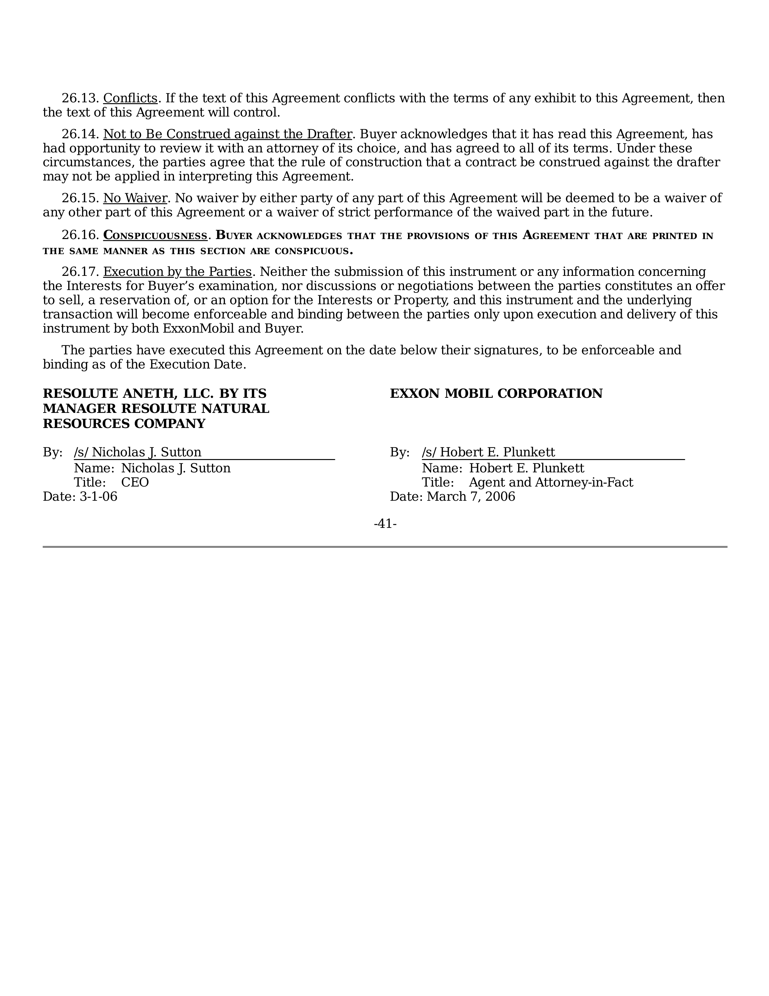 ExxonMobil Purchase and Sale Agreement — page 41