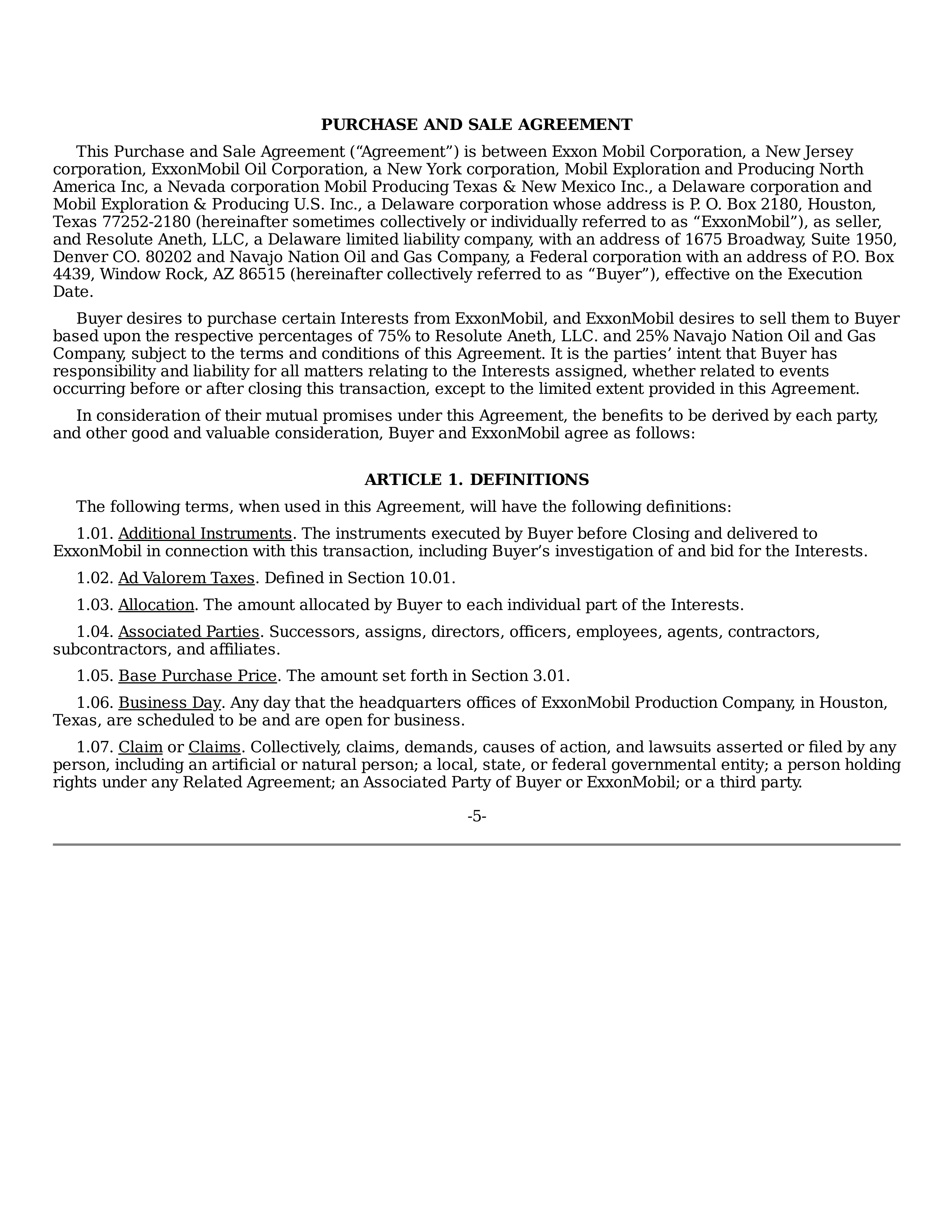 ExxonMobil Purchase and Sale Agreement — page 5