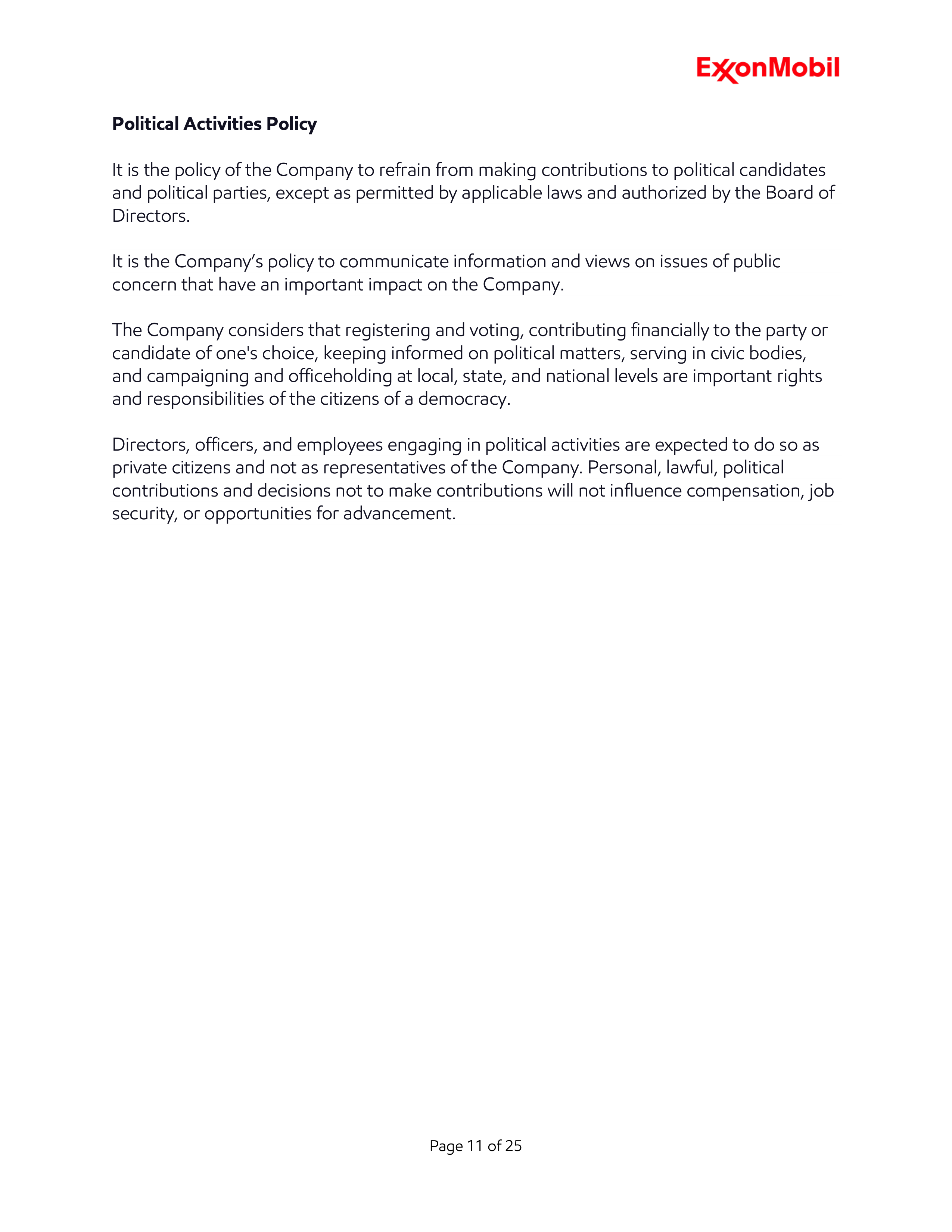 ExxonMobil Standards of Business Conduct Handbook — page 11