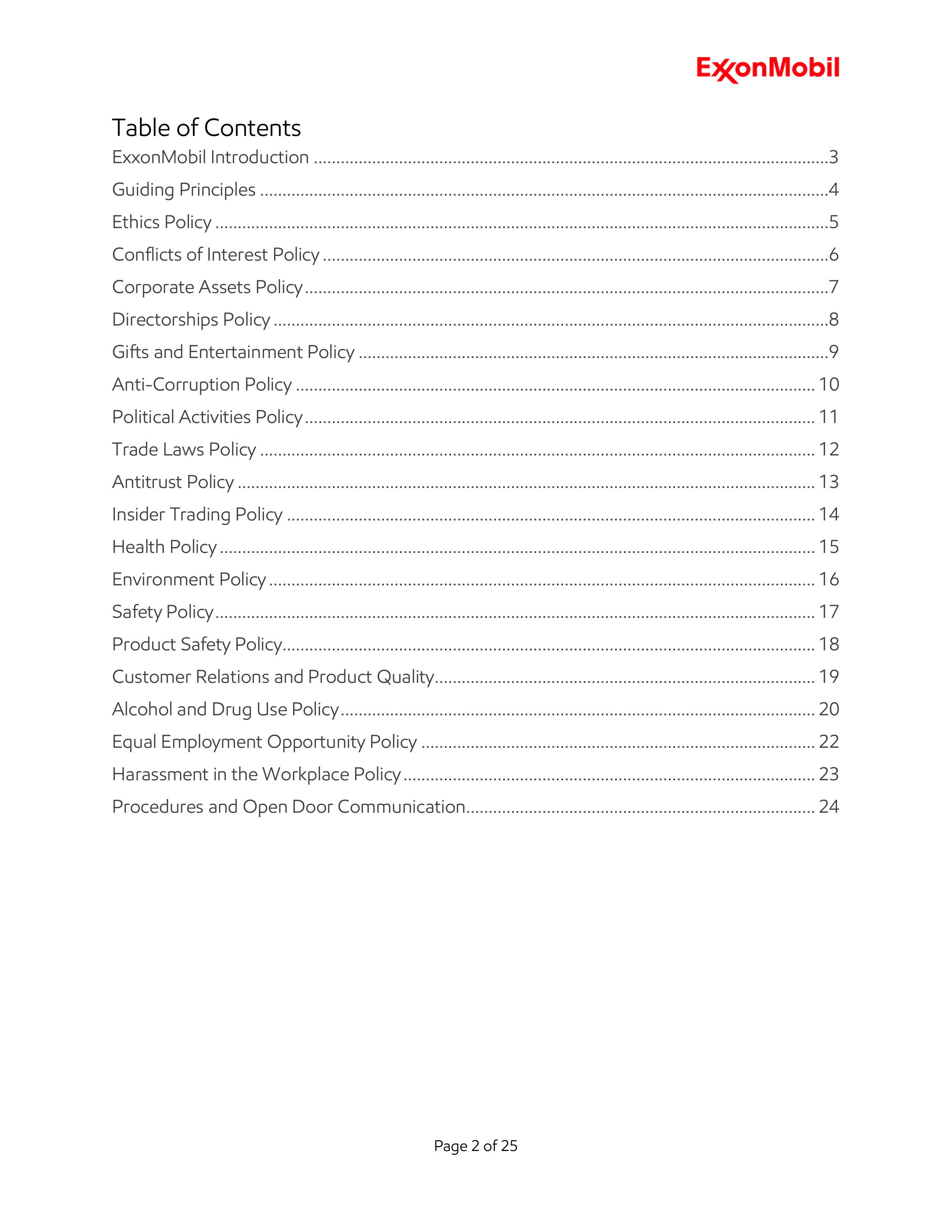 ExxonMobil Standards of Business Conduct Handbook — page 2