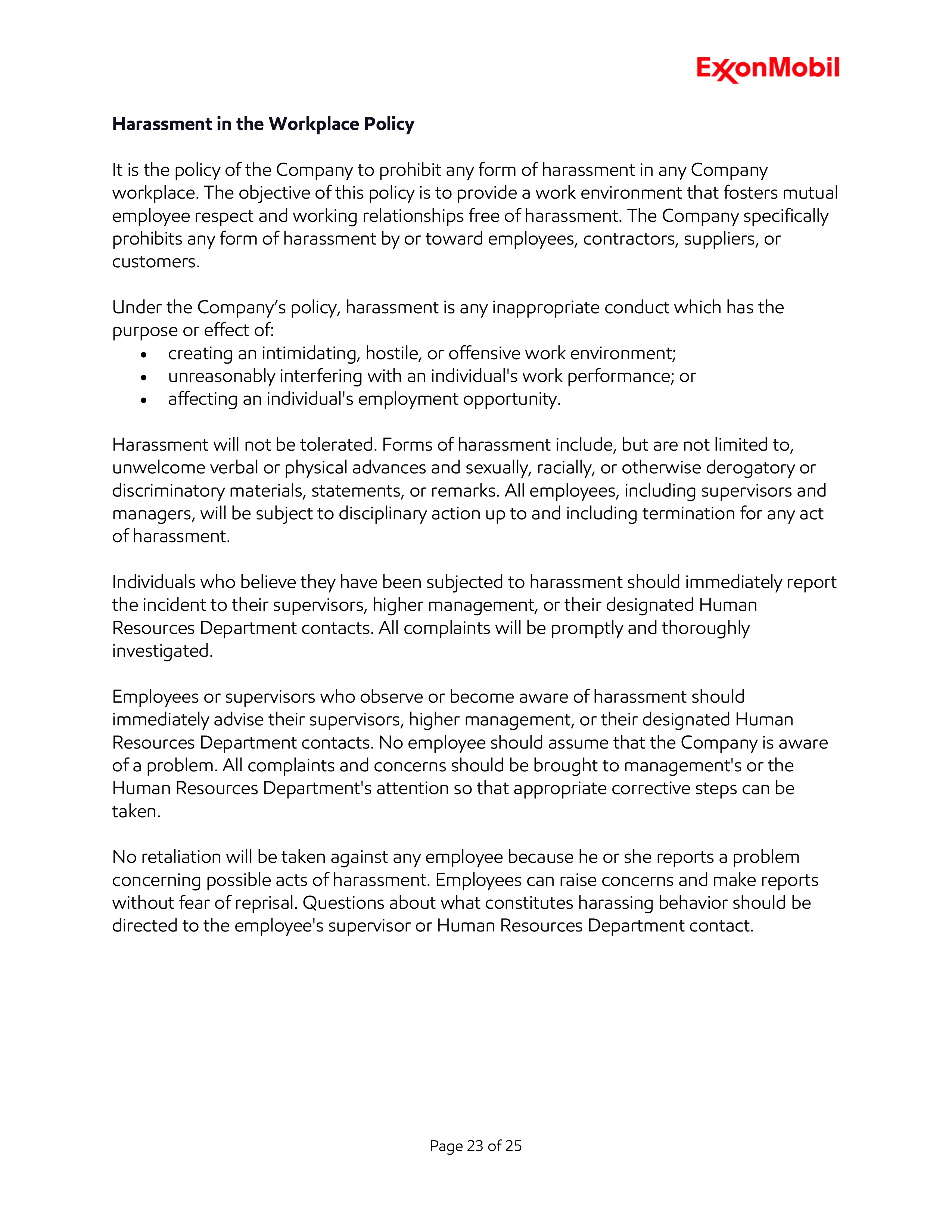 ExxonMobil Standards of Business Conduct Handbook — page 23