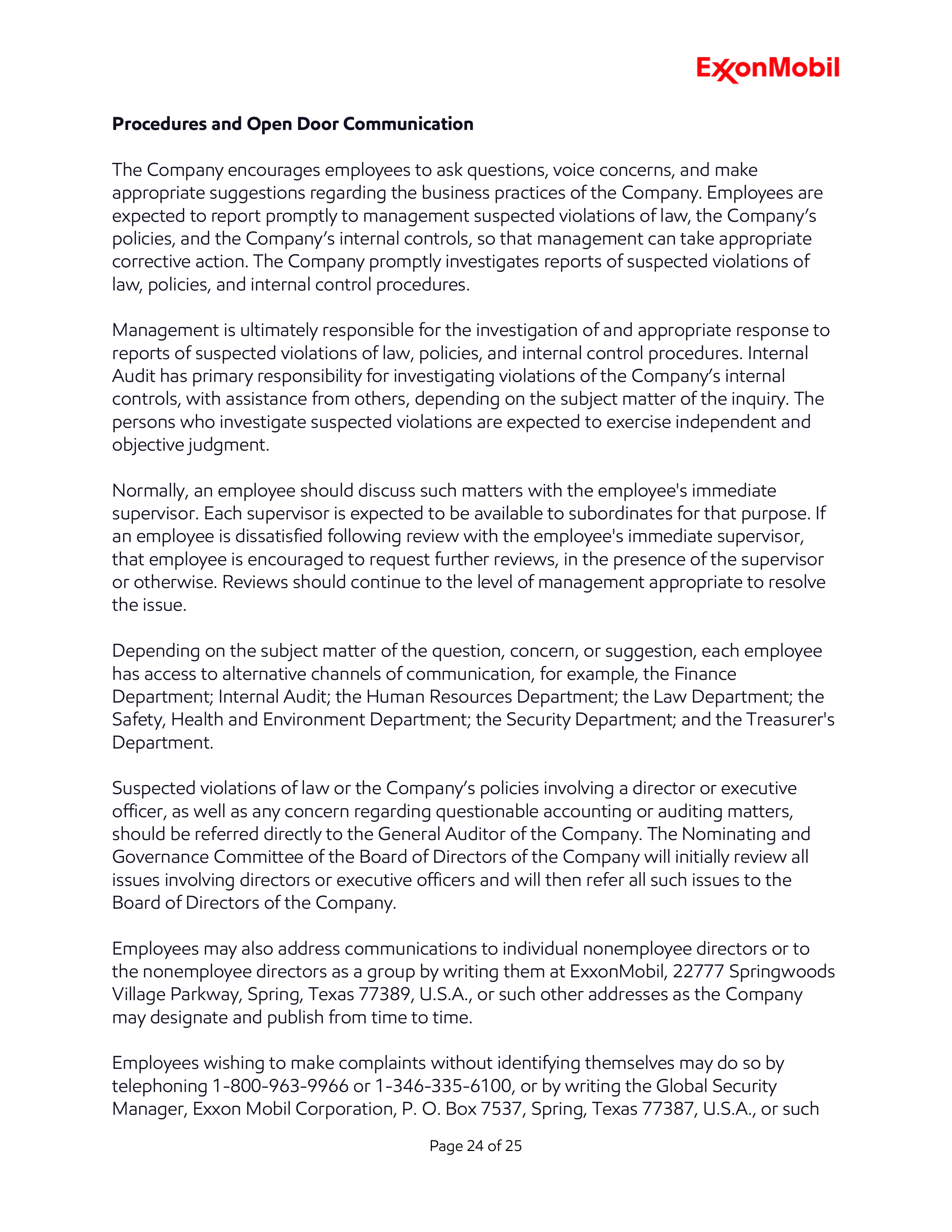 ExxonMobil Standards of Business Conduct Handbook — page 24