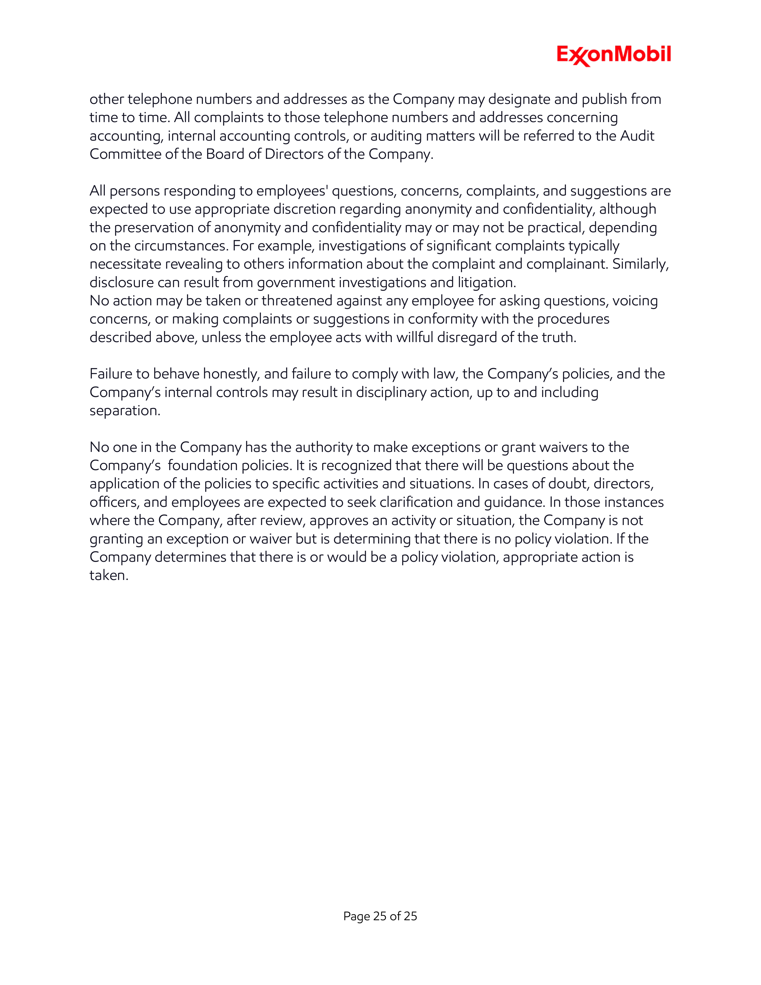 ExxonMobil Standards of Business Conduct Handbook — page 25