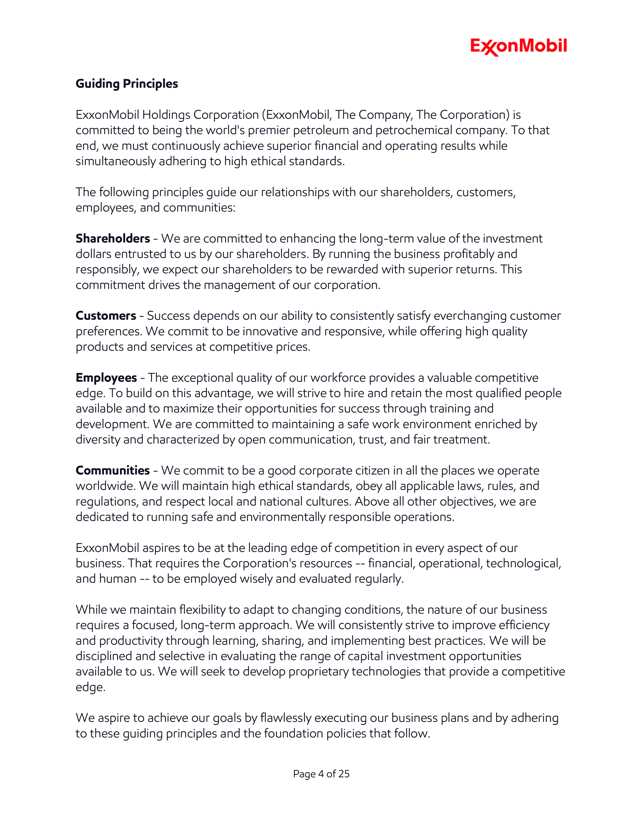 ExxonMobil Standards of Business Conduct Handbook — page 4