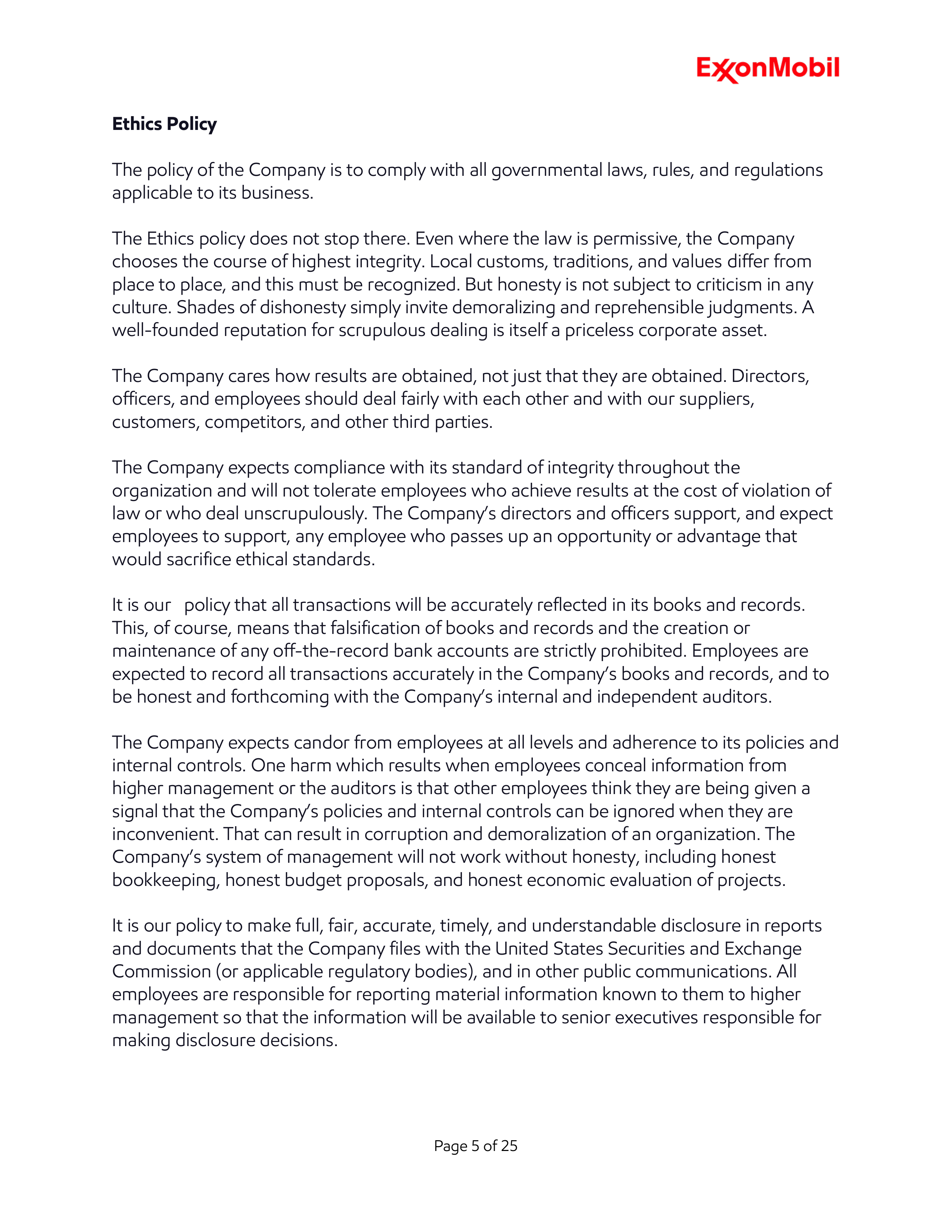 ExxonMobil Standards of Business Conduct Handbook — page 5