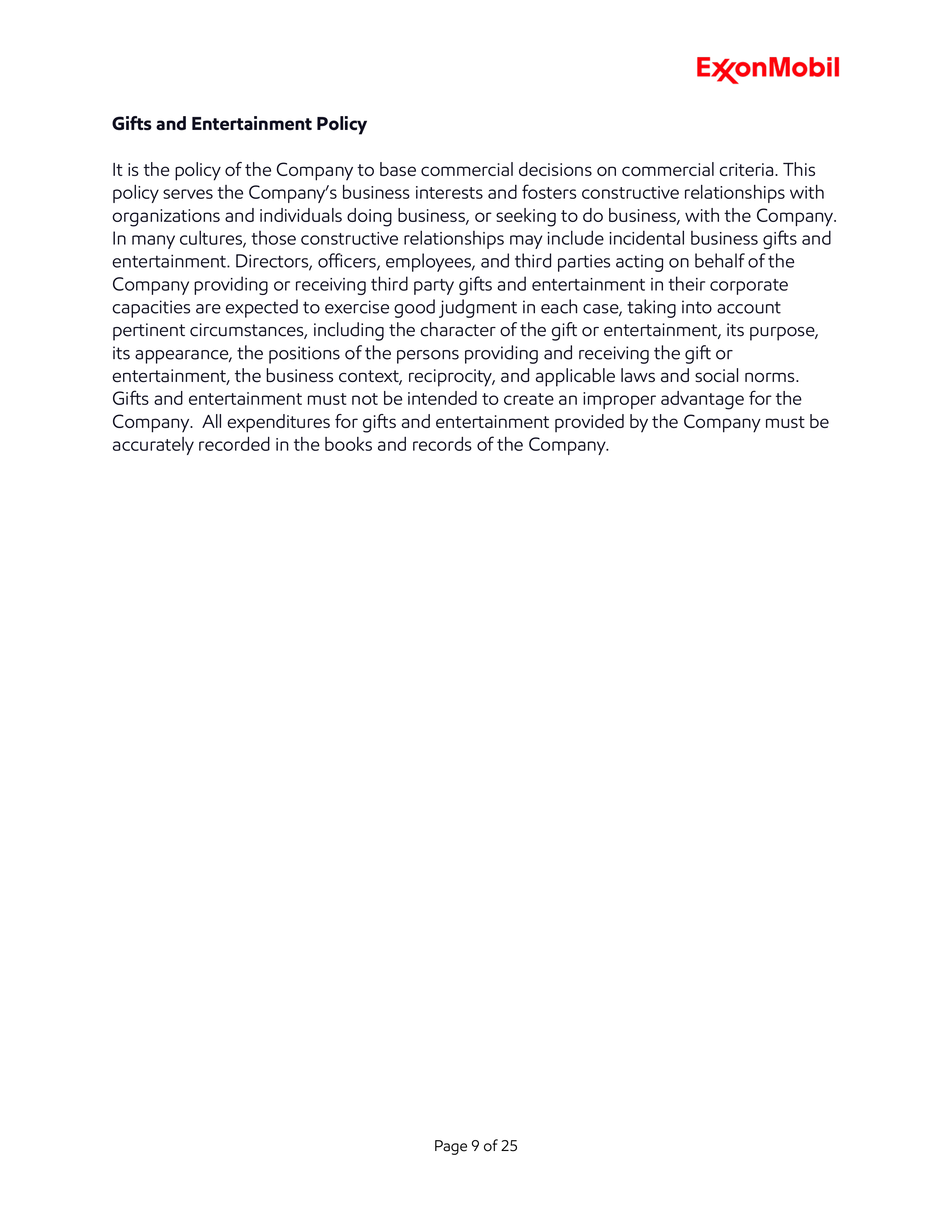 ExxonMobil Standards of Business Conduct Handbook — page 9