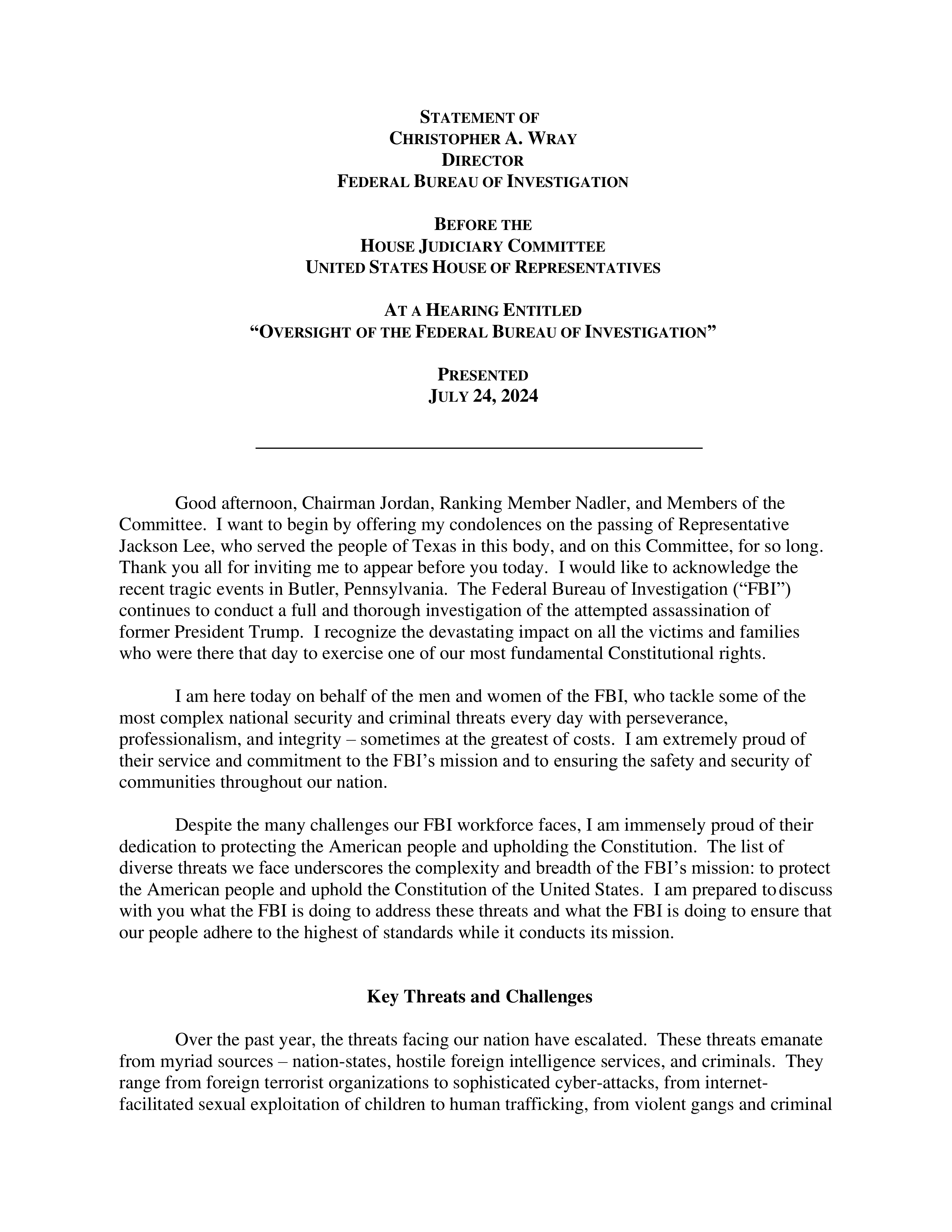 FBI Oversight Hearing Opening Statement — page 2