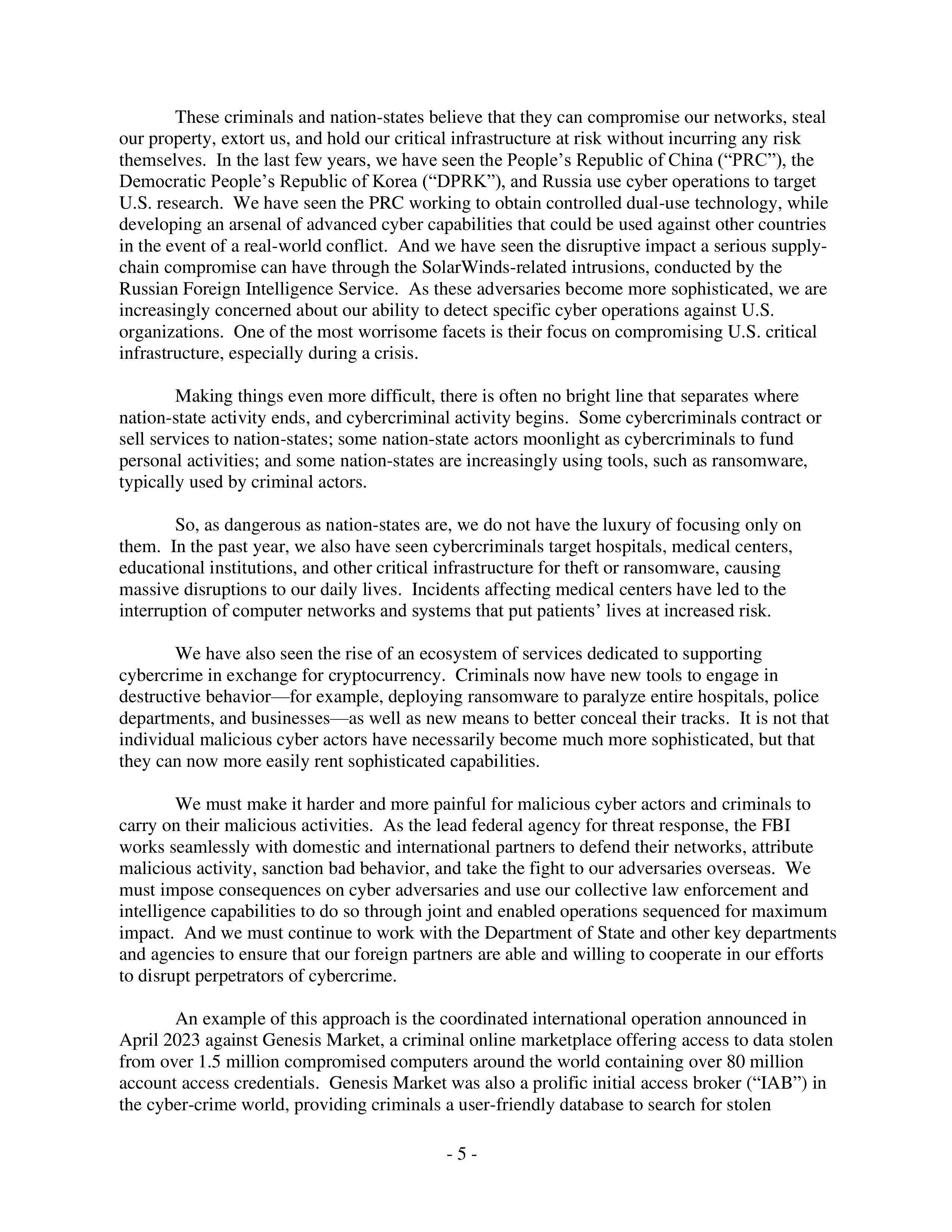 FBI Oversight Hearing Opening Statement — page 6