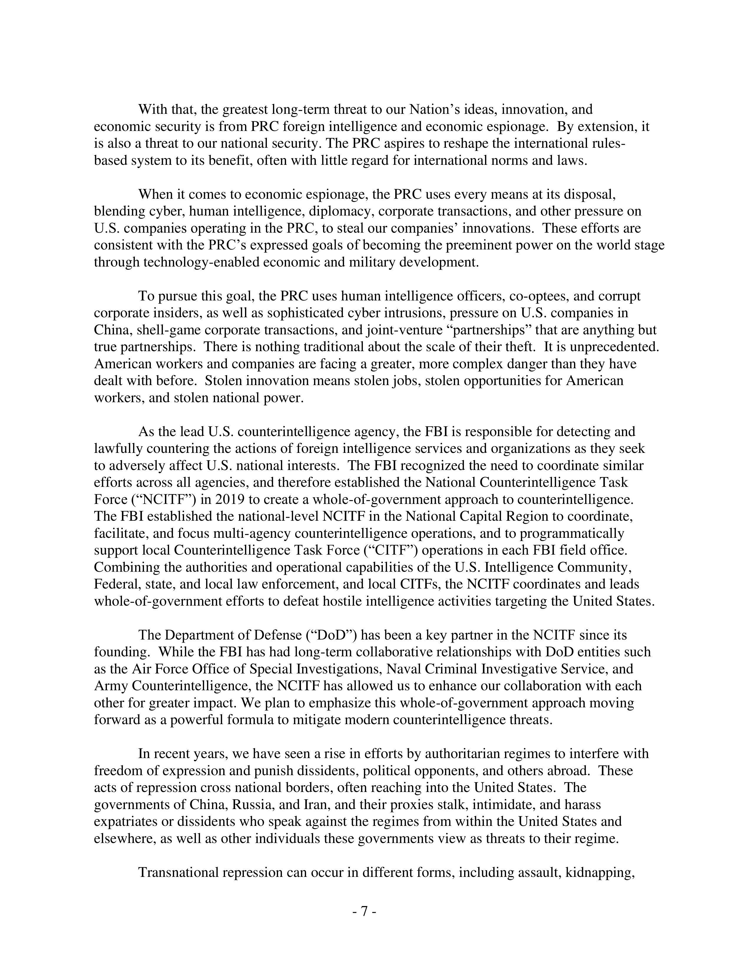 FBI Oversight Hearing Opening Statement — page 8