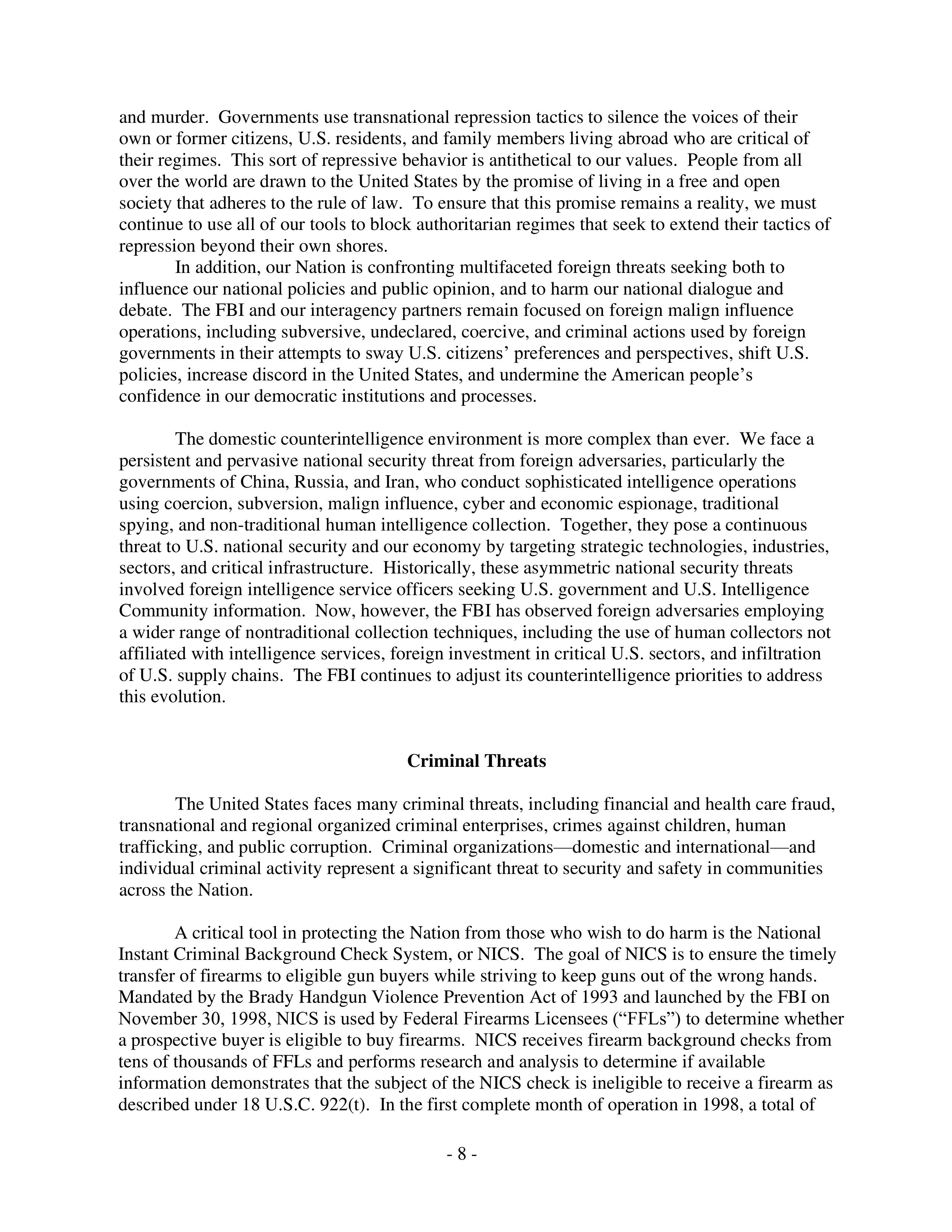 FBI Oversight Hearing Opening Statement — page 9