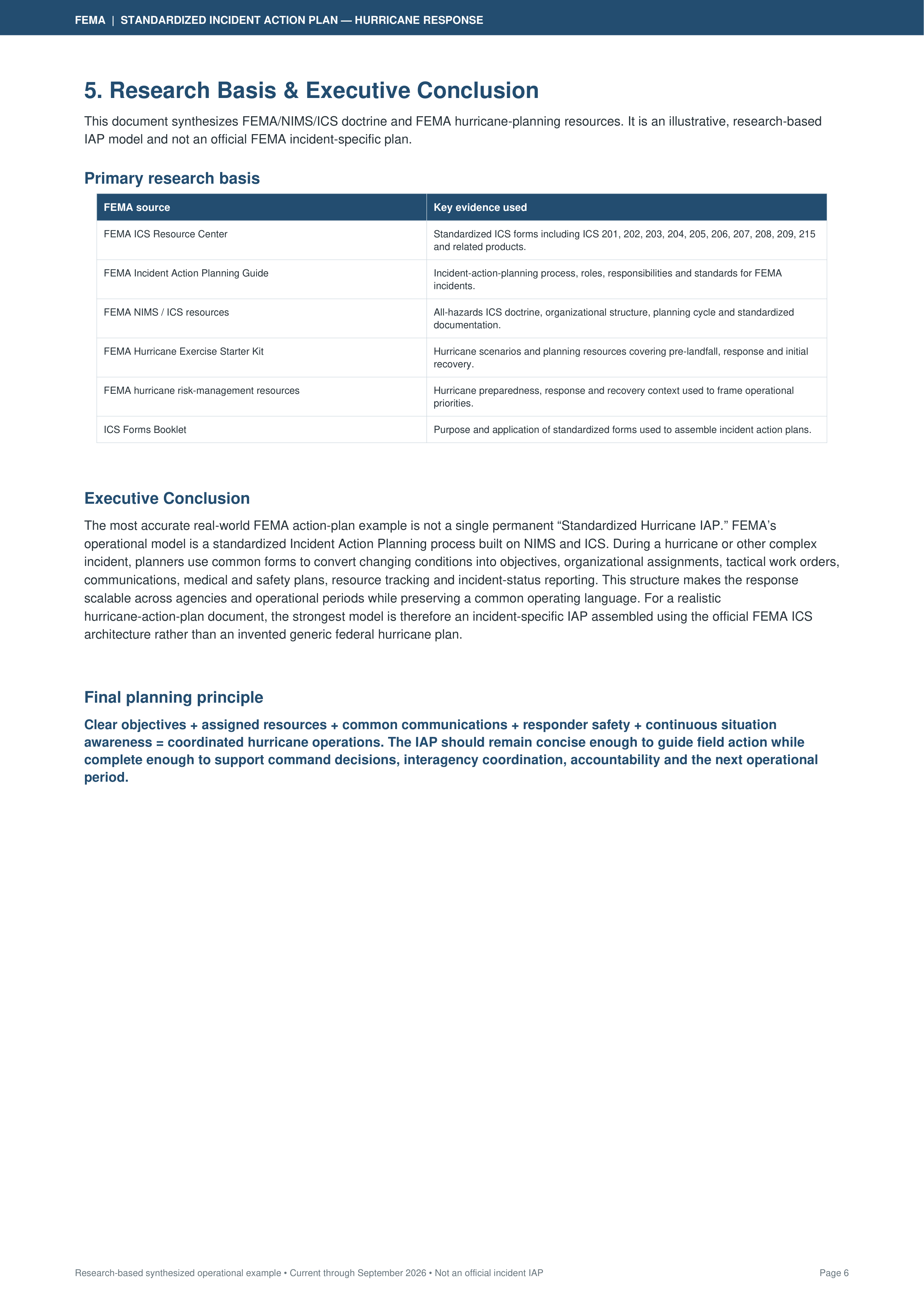 FEMA Standardized Incident Action Plan for Hurricane Response — page 6