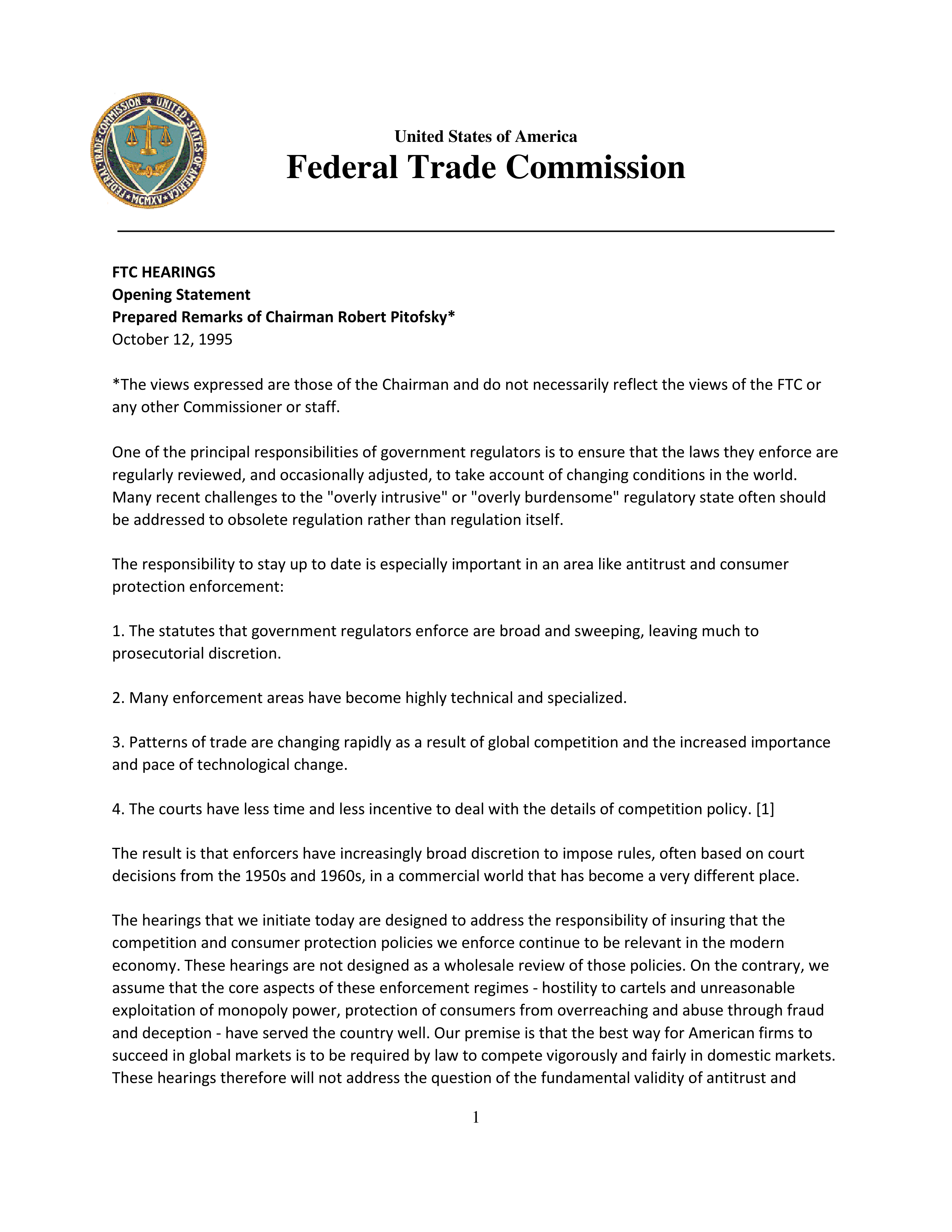FTC Antitrust Hearings Opening Statement — page 1